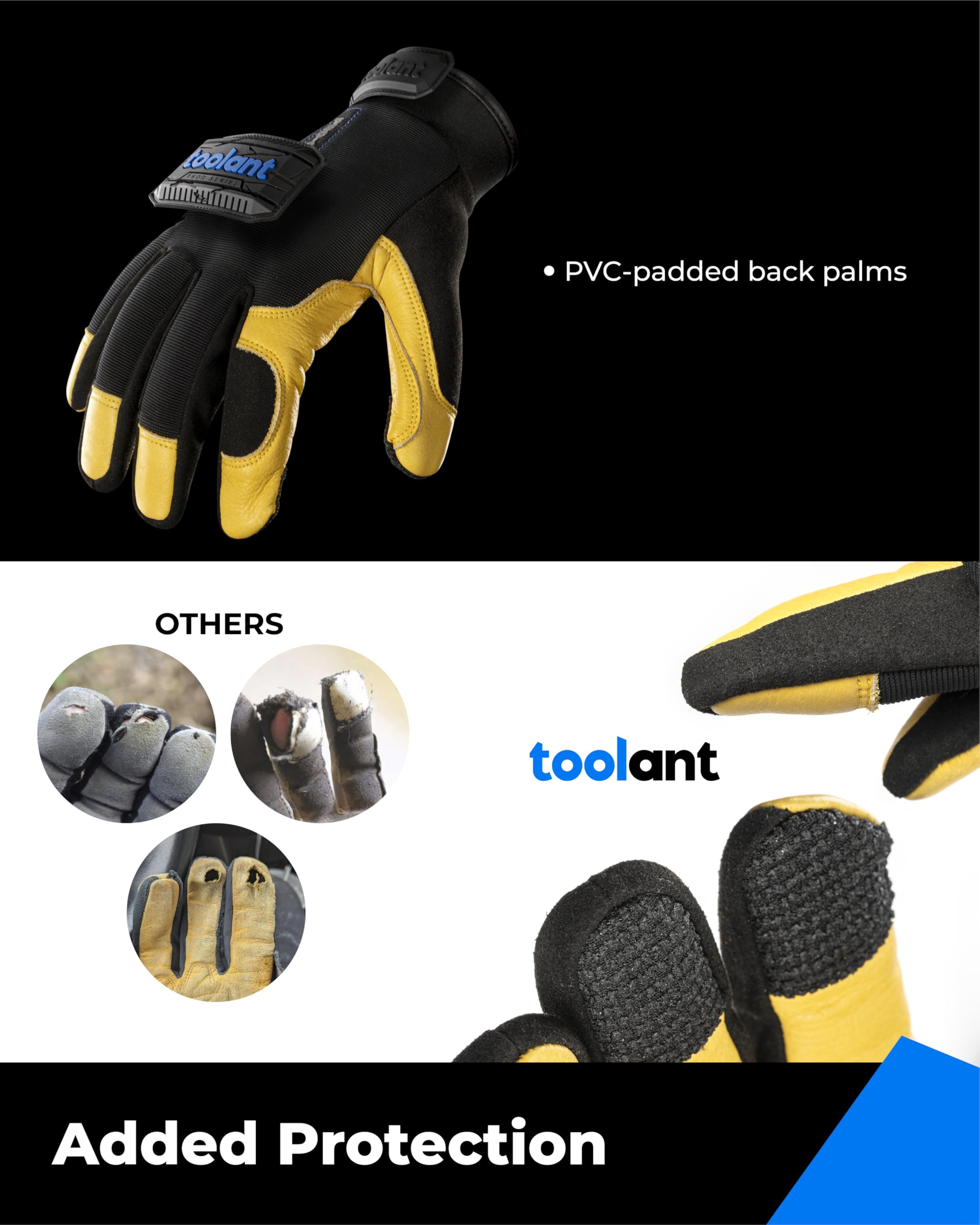 toolant Gants de travail d'hiver imperméables pour hommes, gants en cuir épais avec haute dextérité, doublure 3M, écran tactile, protection contre les chocs