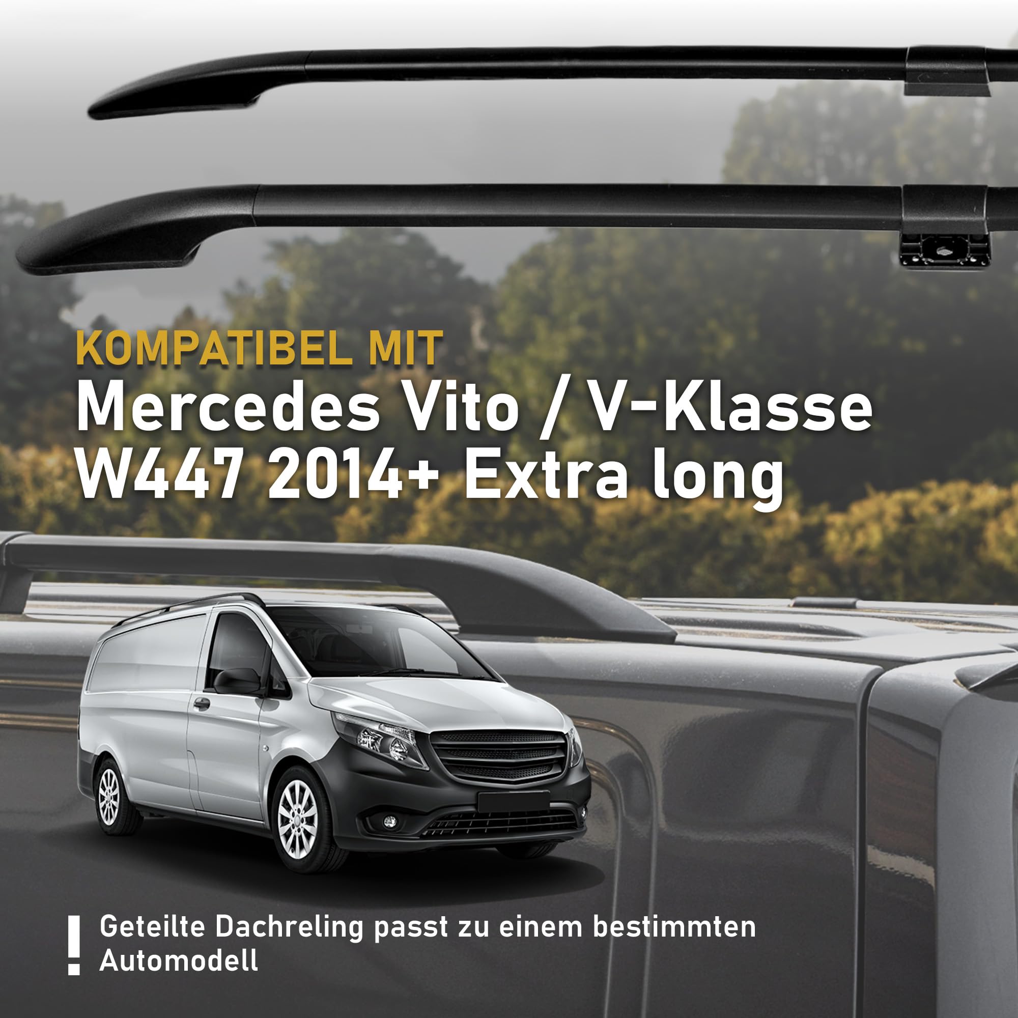 CHROMEMASTER Dachreling Dachträger Kompatibel mit Mercedes Vito V-Klasse W447 Extra Long 2014+ | Zur Befestigung der Dachgepäckträger, Dachboxen oder Dachfahrradträger; Konstruktion aus Alu