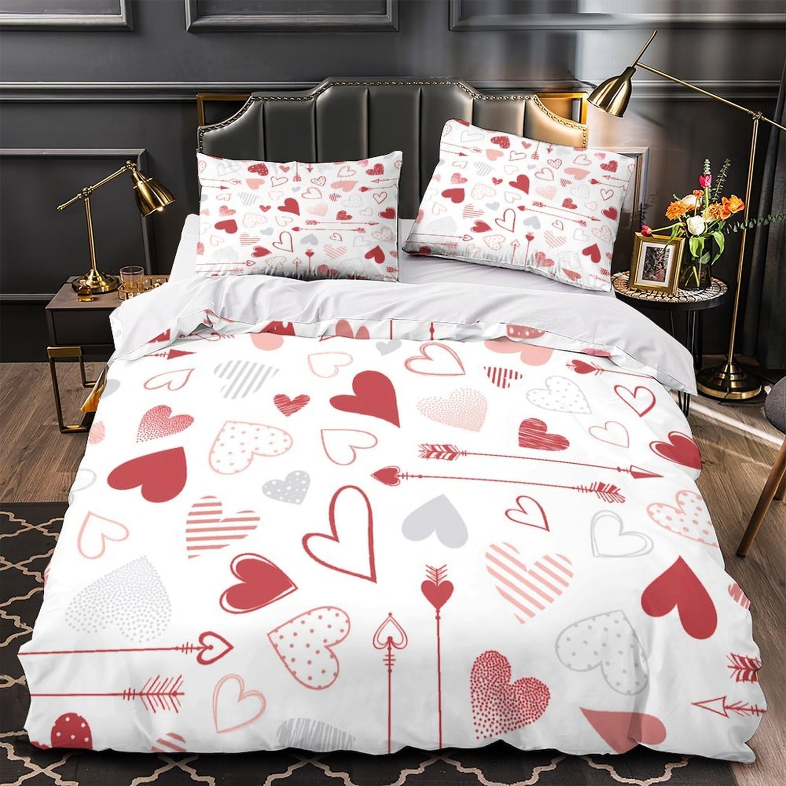 Housse de couette zippée anti-acarien lit fille motif cœur 3D