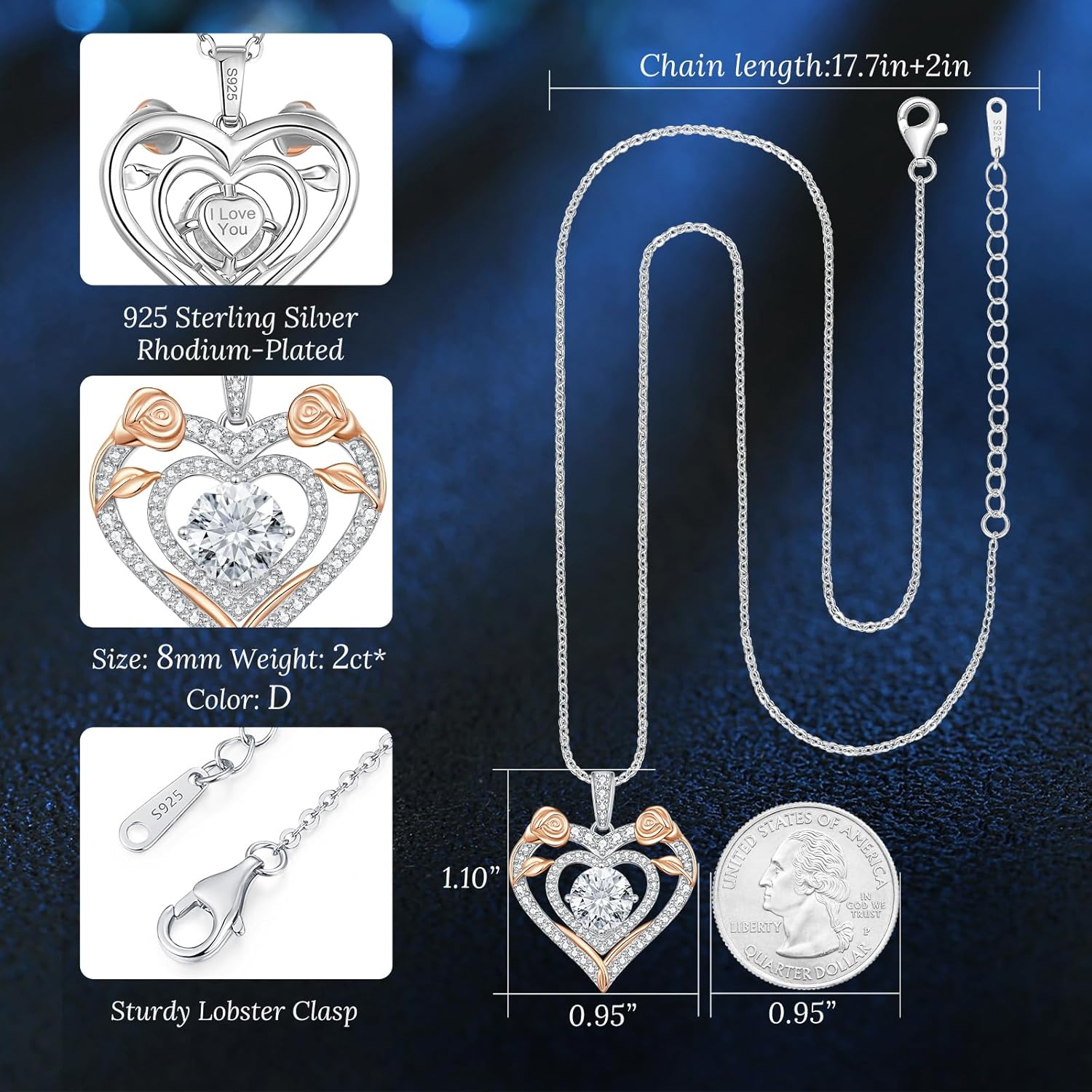 ANDSO Valentine's Day Gift Heart Birthstone Necklaces for Women, 925 Sterling Silver Gold Plating Rose Flower Opal Necklace, Ideal Anniversary Birthday Jewelry Gifts for Mom Wife Girlfriend Her - Image 4