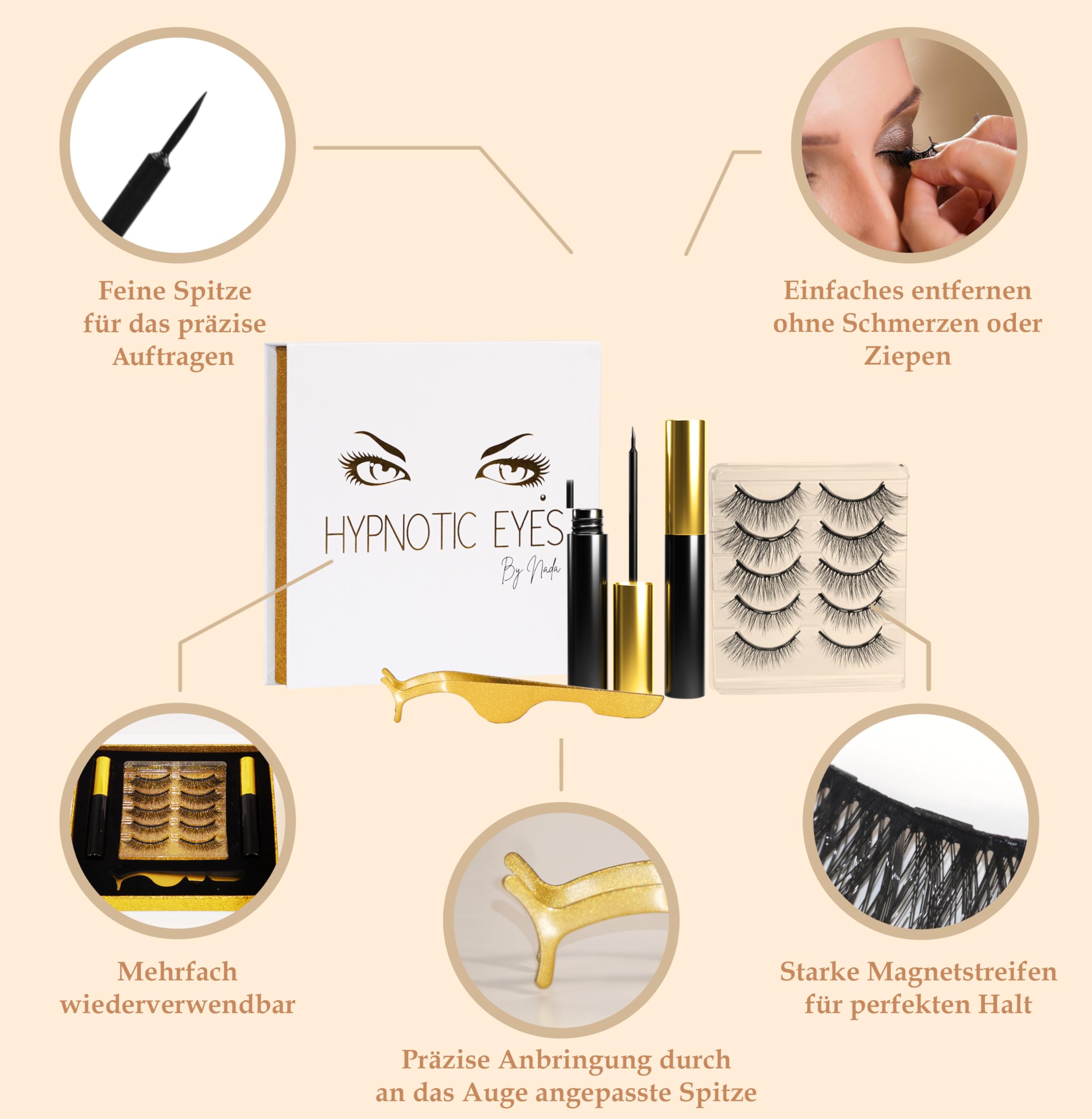 HYPNOTIC EYES Magnetic Eyelashes with Eyeliner, Set of 5 works 3D Effect Natural Looking Eyelashes - Image 2