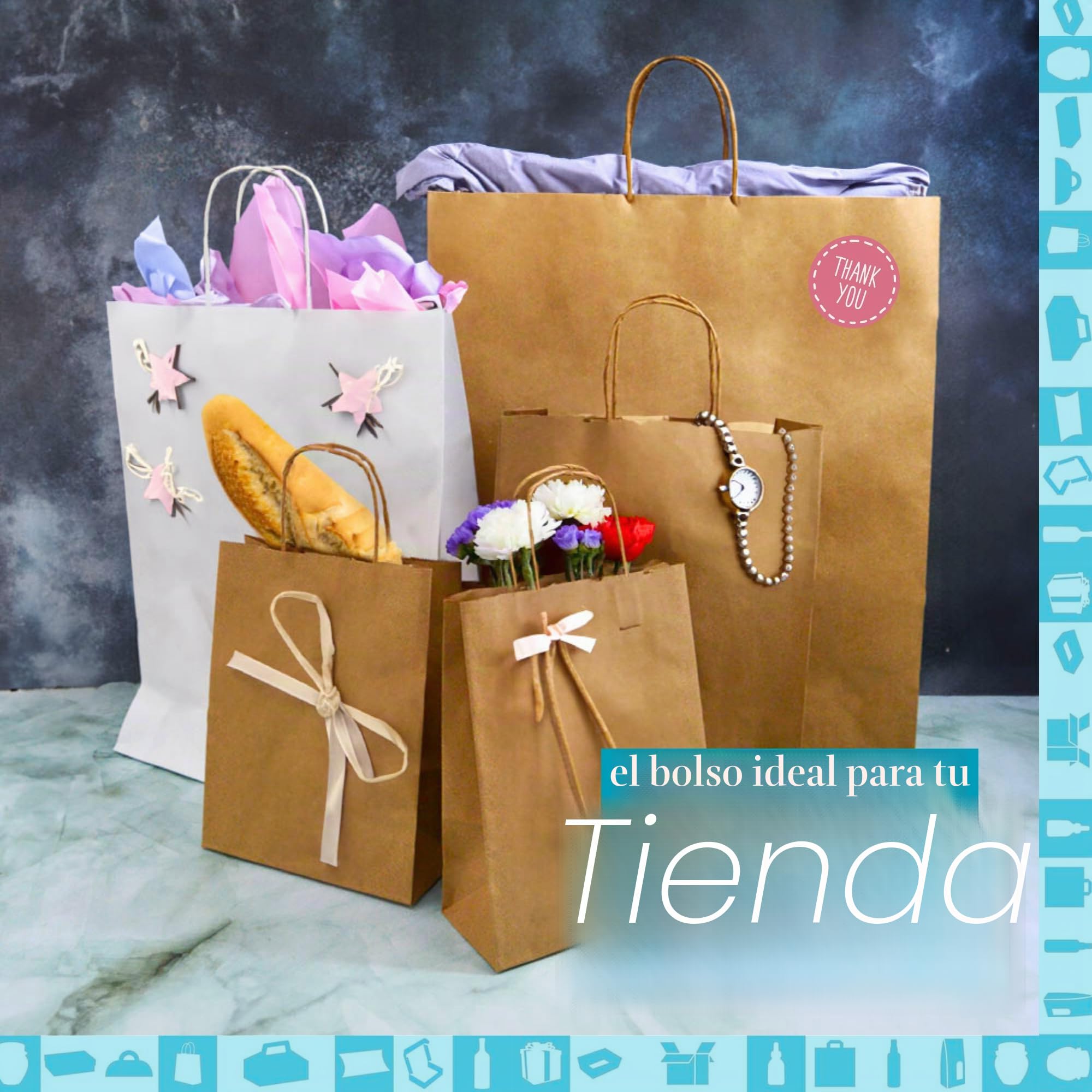 100 Bolsas de Papel Kraft Blanco con Asas 25x10x32 cm – Bolsas de Regalo y Compra para Tienda, Bodas y Fiestas | Espirito Rebelde