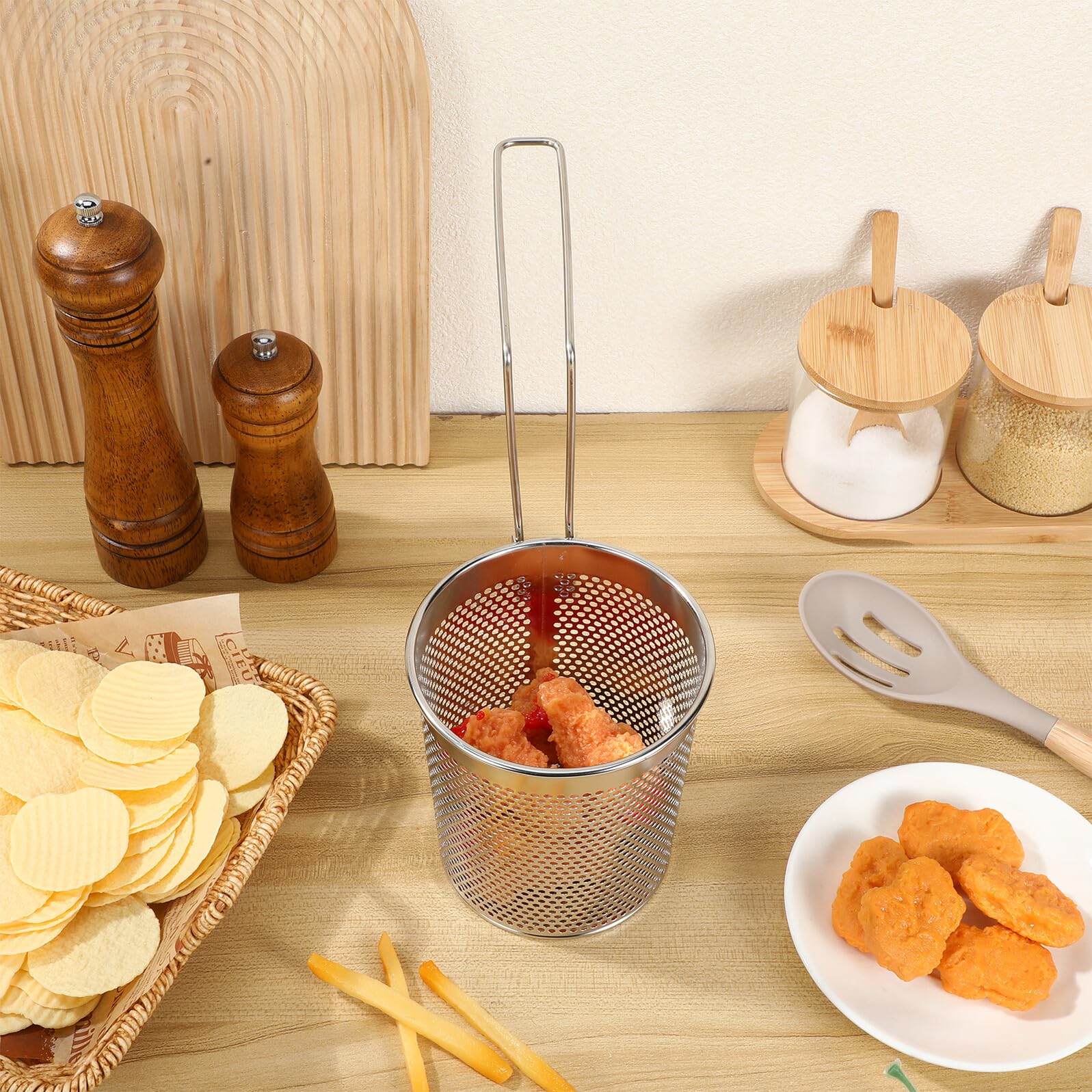 Cestello per Pasta e Scolapasta in Acciaio Inox Pieghevole, Cestelli per Cuocipasta e Filtraggio, Accessorio per Cucina Casalinga