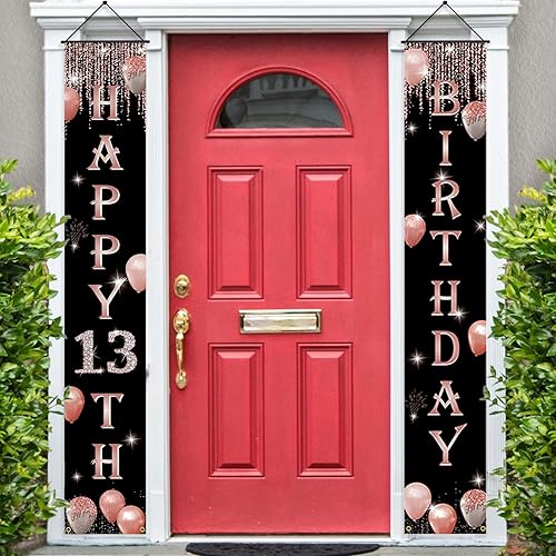 Decoración de cumpleaños número 13 para niñas, oro rosa, letrero de feliz cumpleaños 13, decoración oficial de fiesta de cumpleaños de 13 años,