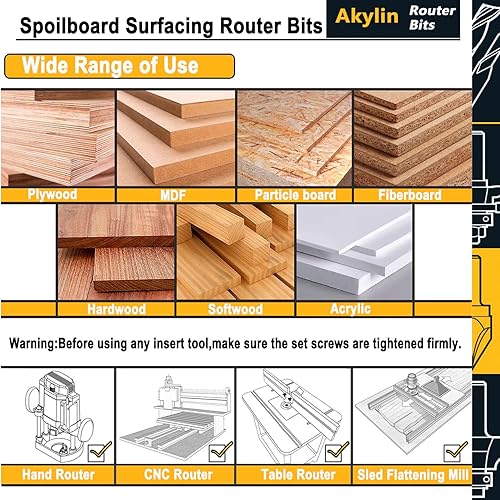 Miniatura 4 de Brocas de enrutador de superficie de Spoilboard 14 "Shank,1-12" Diámetro de corte. 2+2 Diseño de cuchillo de inserción indexable,Brocas