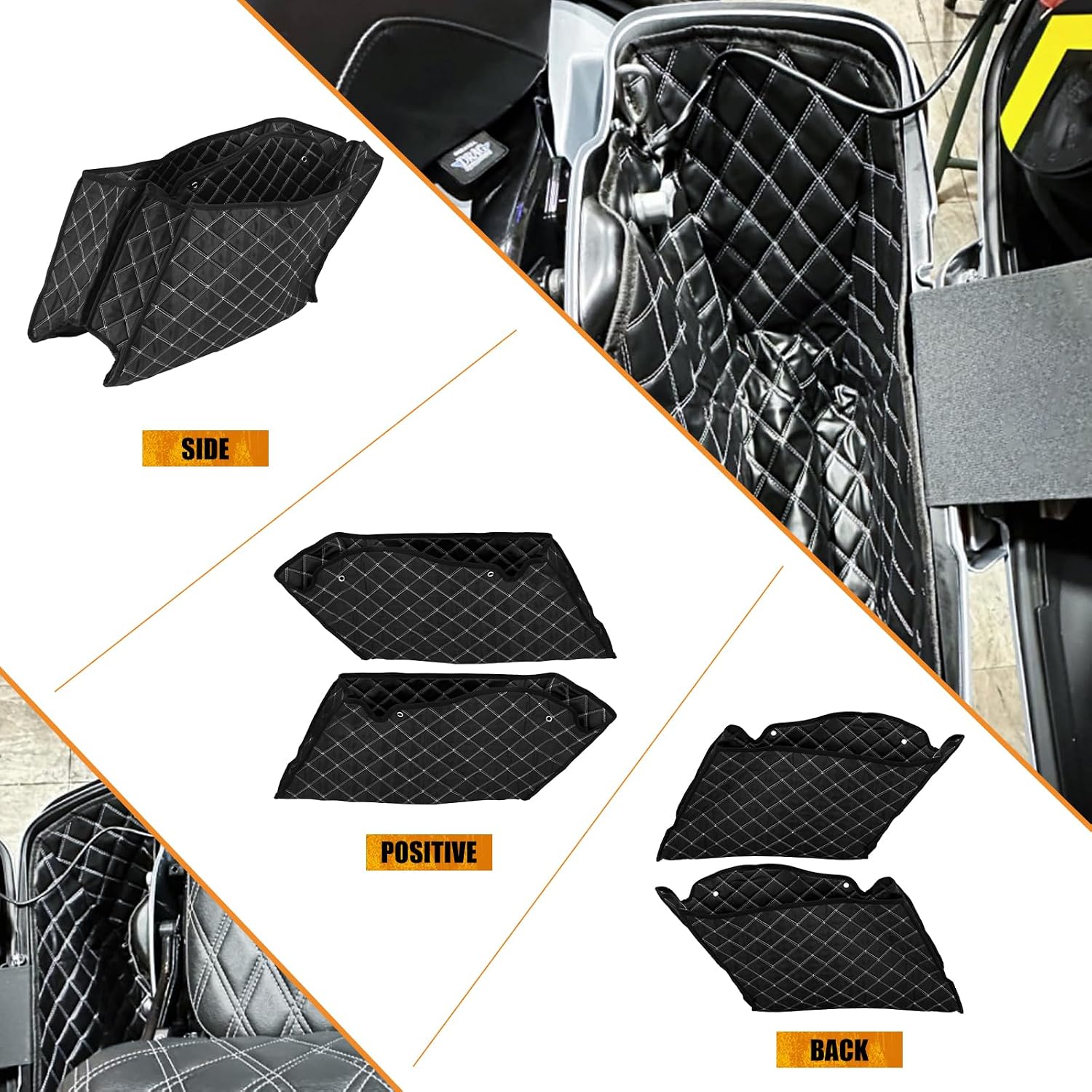 Saddlebag Liners for 4 Inch Extended Saddlebags Fit for Harley Touring Street Glide FLHX Road King FLHR Road Glide FLTR Electra Glide FLHT 2014-2023 White Stitching
