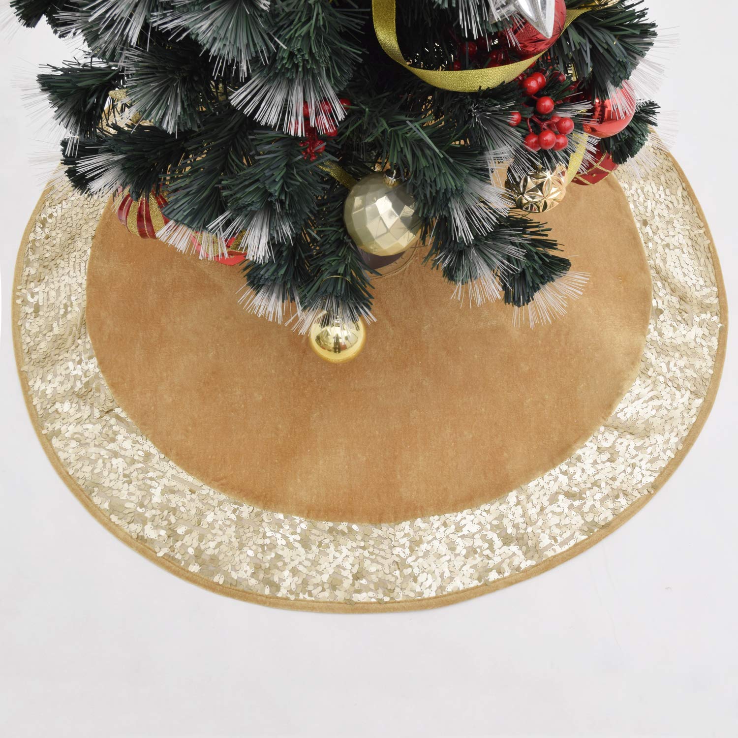 Gireshome Gold Velvet Center, Glitter Blingbling Extra Large Christmas Tree Skirt - 36inch