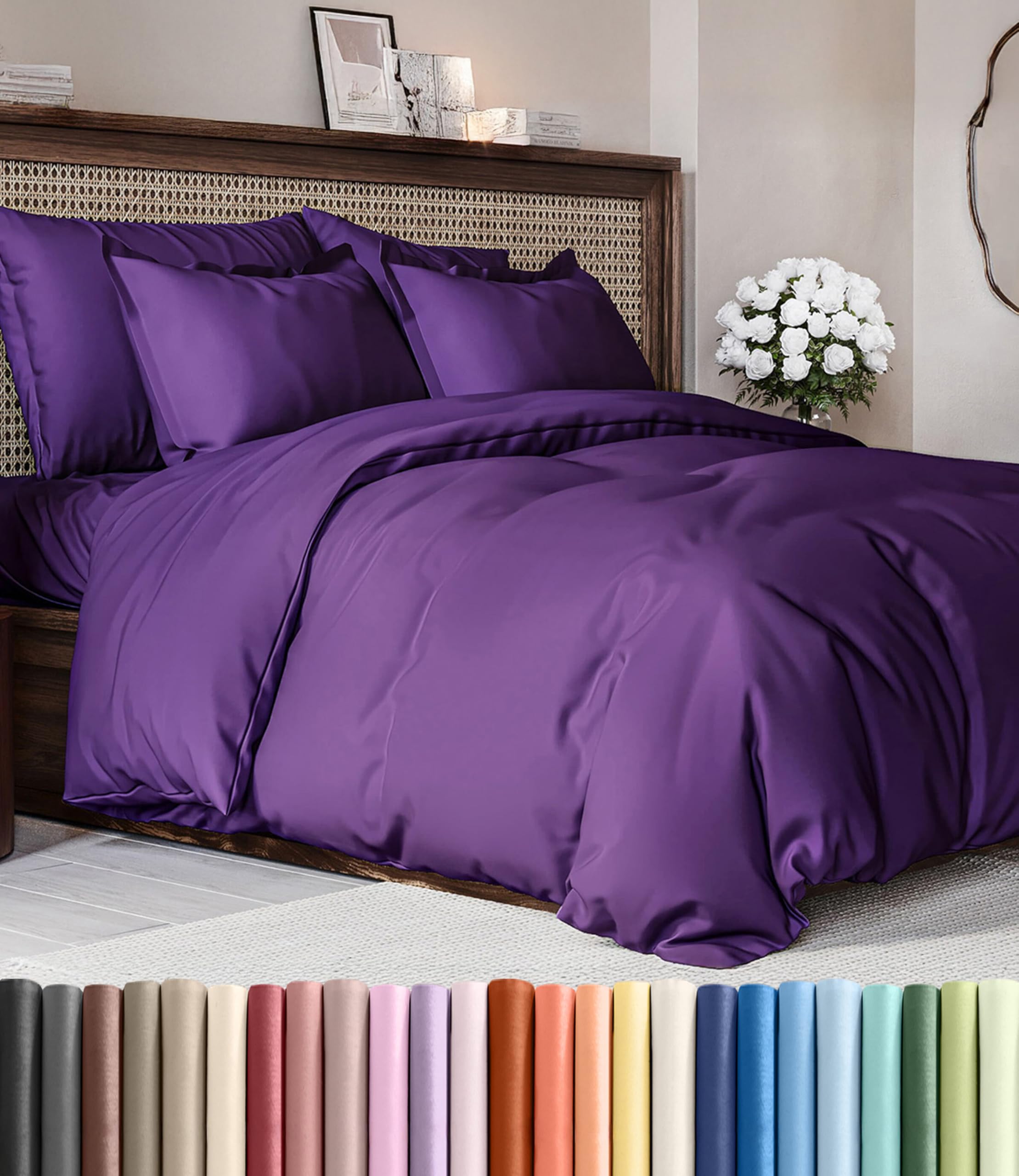duvet cover king size set - extra soft king duvet cover 104" x 90" with 2 pillow shams - hotel luxury, easy care and fade free w/ zipper closures & ties - all season, comfy, cozy & breathable (purple)