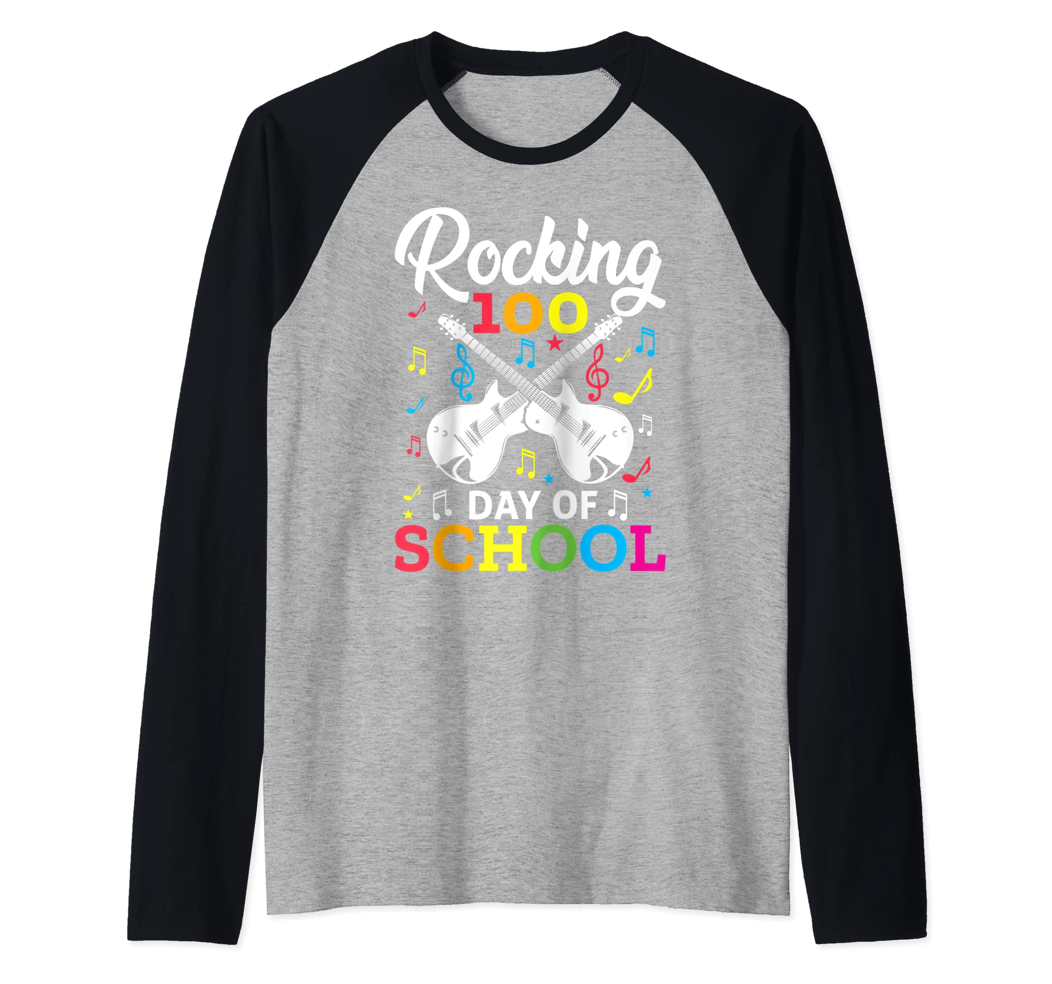 Rocking 100 Days of School Music Gift Item Guitar Graphic Raglan Baseball Tee