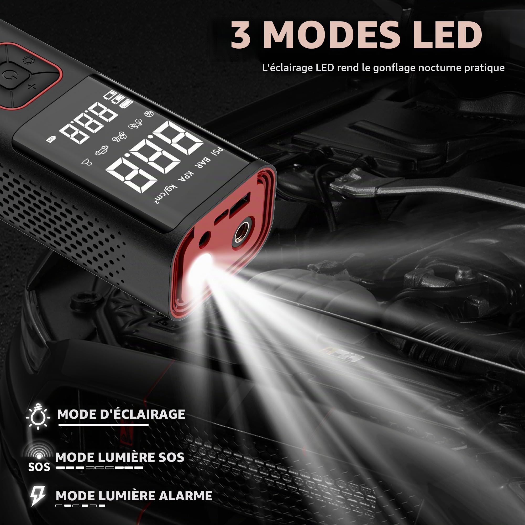 Gonfleur Pneus Voiture Sans Fil,COCCKO 6000mAh Compresseur à Air Portatif pour Pneus, 150PSI gonfleur velo electrique,LED et Arrêt Automatique, avec 3M Cigarette Lighter 12V et Storage Bag