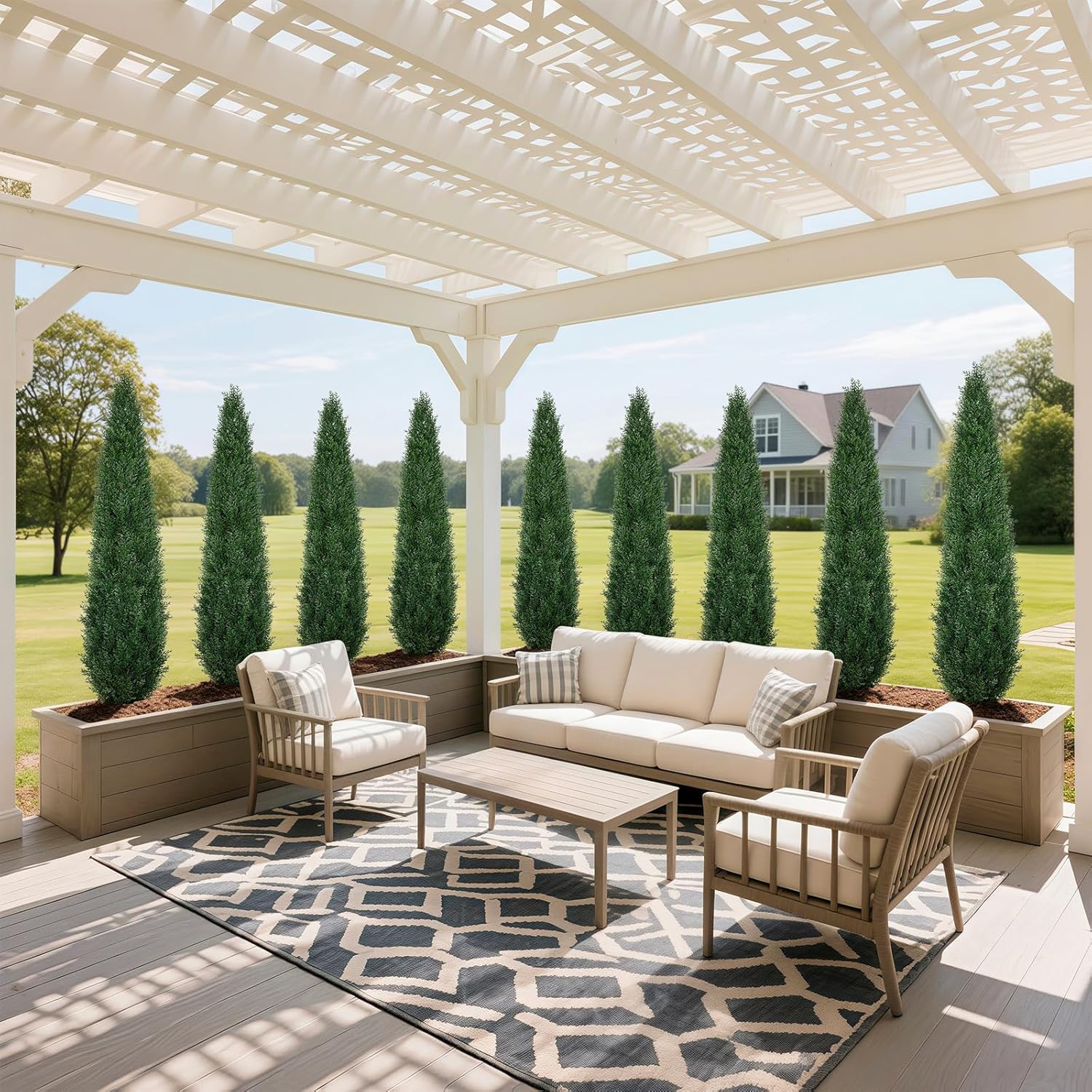 5FT Artificial Cedar Topiary Trees, 2 Pack UV Resistant Outdoor Indoor Faux Evergreen Shrubs, Potted Fake Cypress Plants for Front Porch Home Office Decor