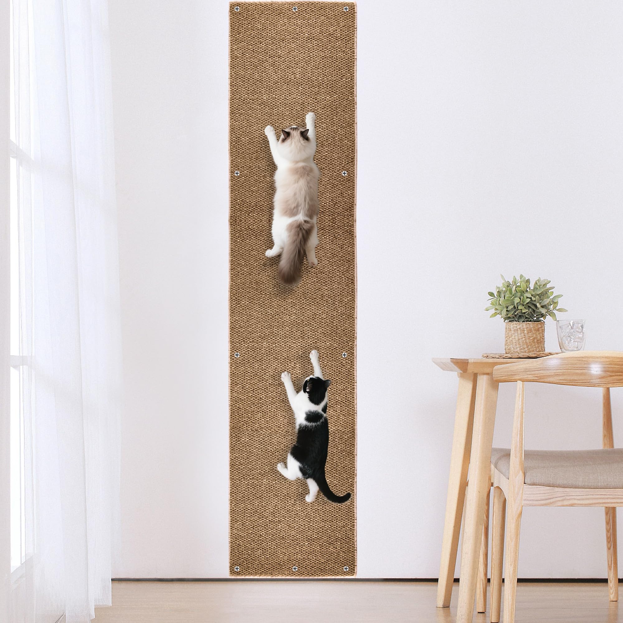 80"x15.7" Cat Wall Scratching Mat, Extra Large Cat Climbing Carpet with 20 Fixed Nails Wall Scratcher Furniture Protector for Couch, Sofa, Home (Brown