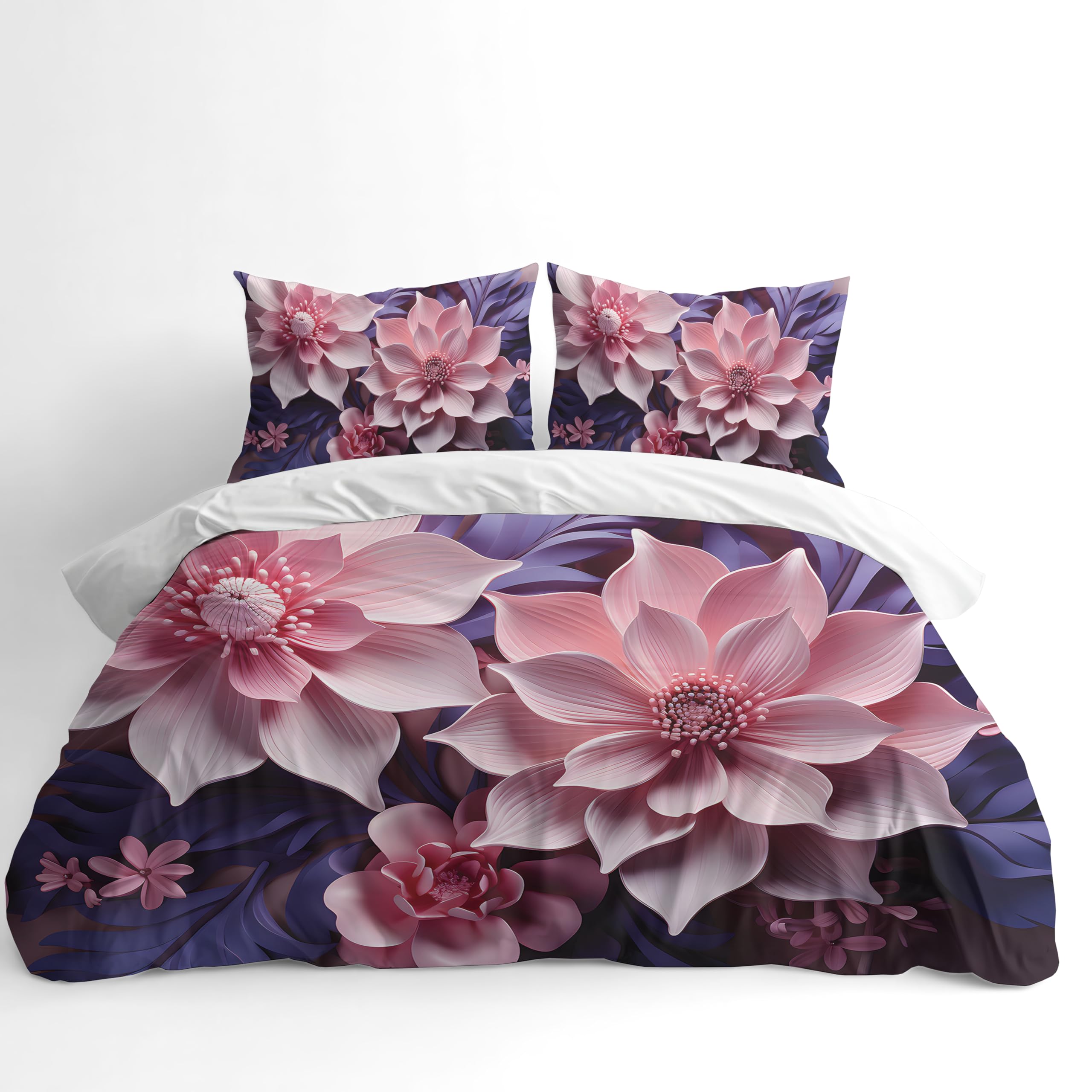 Adam Home 3D Digital Printed Spring Duvet Cover With Matching Pillowcases Home Bedroom Décor Microfiber King Bedding Set Made in UK |Dahlia Flowers