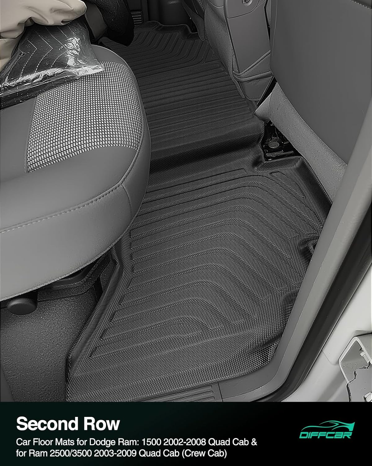 Car Floor Mats for Dodge Ram: 1500 2002-2008 Quad Cab & for Ram 2500/3500 2003-2009 Quad Cab (Crew Cab), All Weather Rubber Floor Liners, Truck Accessories Front Rear Carpet for Pickup Black 3PCS - Image 5