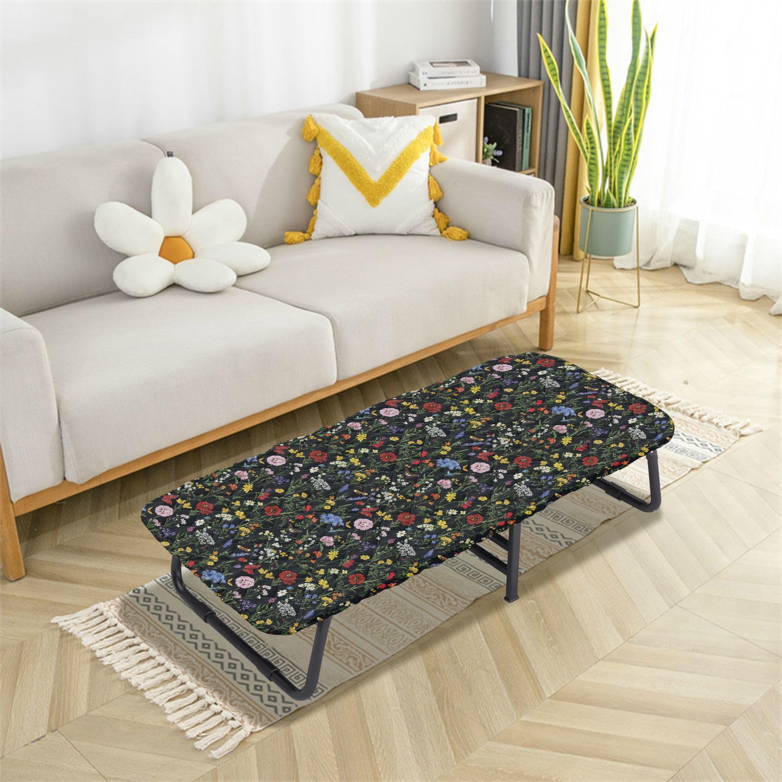 Wildflowers Butterflies Black Travel Toddler Bed Sheet Waterproof Cot Sheet for Toddler Floor Bed for Small Spaces Daycare Cot 50' x 25' (Bed Not Included)