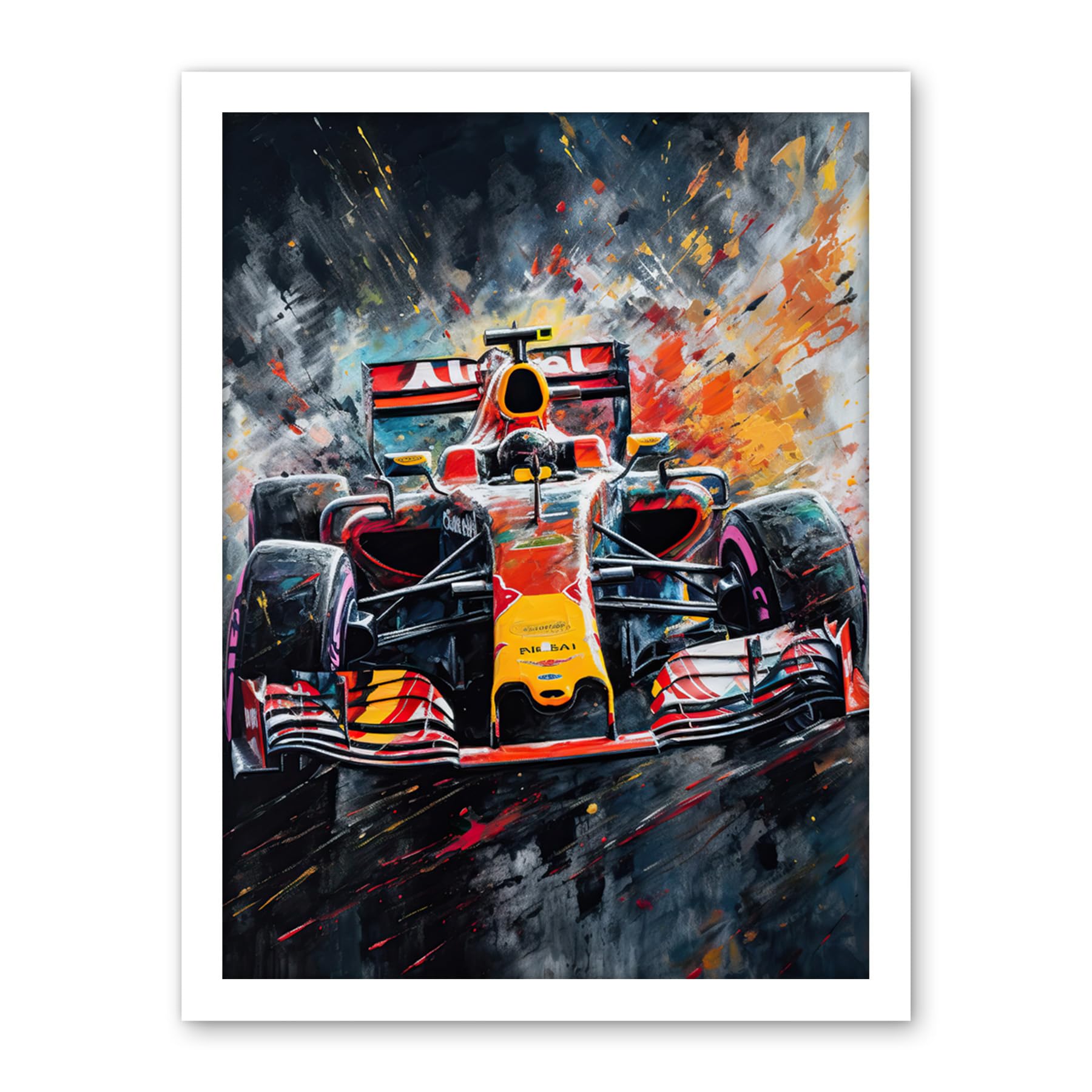 Artery8 Race Car Driver Racing Action Shot Painting Artwork Framed Wall Art Print 18X24 Inch