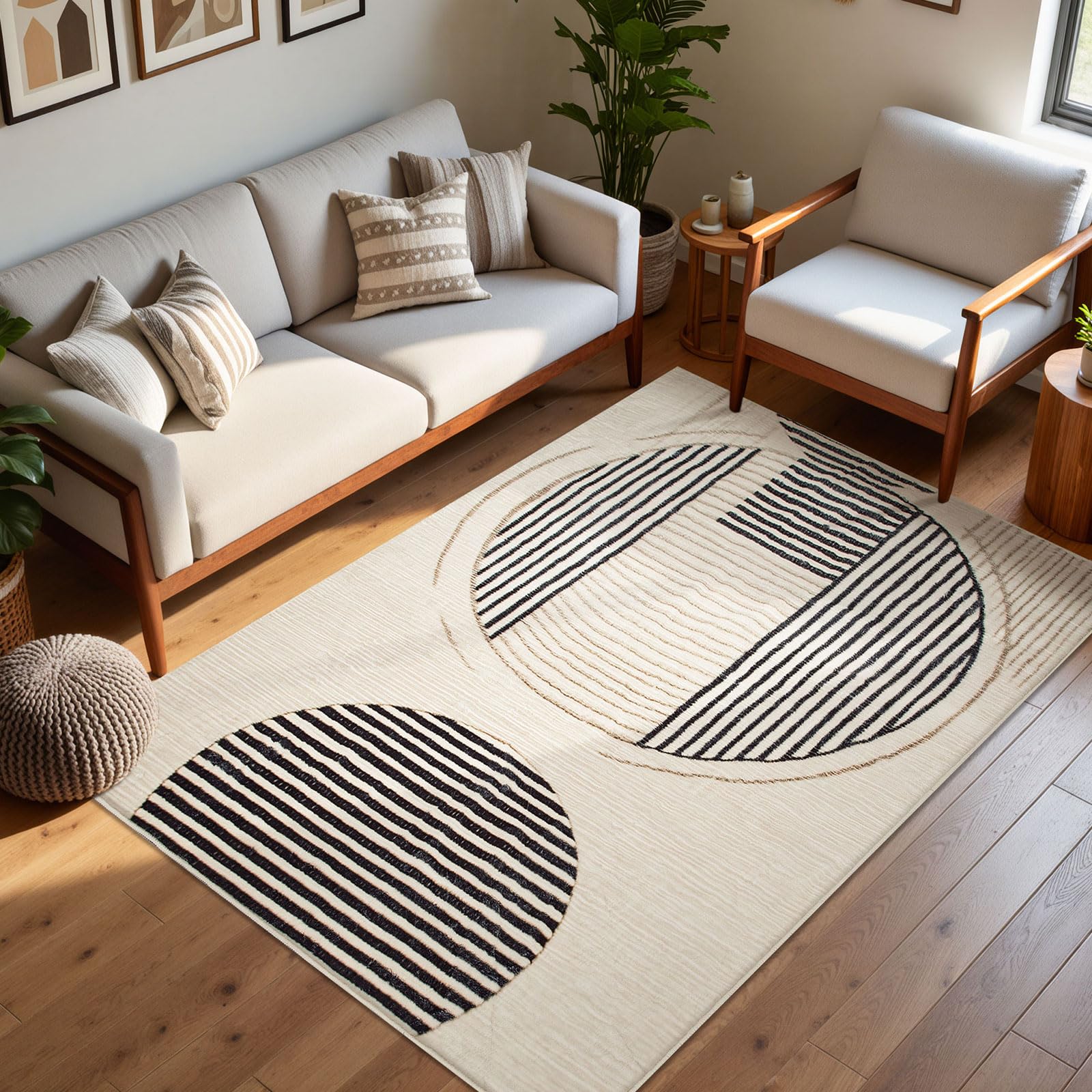 Calore Washable Rugs Living Room 120x160cm, Soft Geometric Rug Beige Non-Slip Large Area Rugs Short Pile Carpet Bedroom Dining Room — image 1