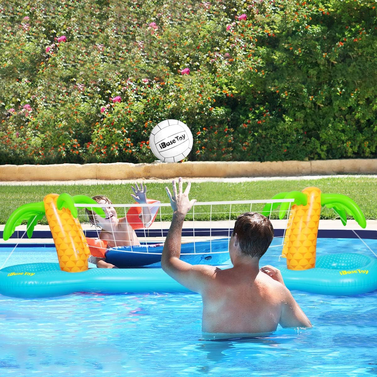 Inflatable Pool Volleyball Game Set with 2 Balls - Pool Volleyball Set with Adjustable Net for Swimming Pool Games, Pool Float Set Pool Volleyball Toy for Adults and Kids (118"x25.59"x33.46")