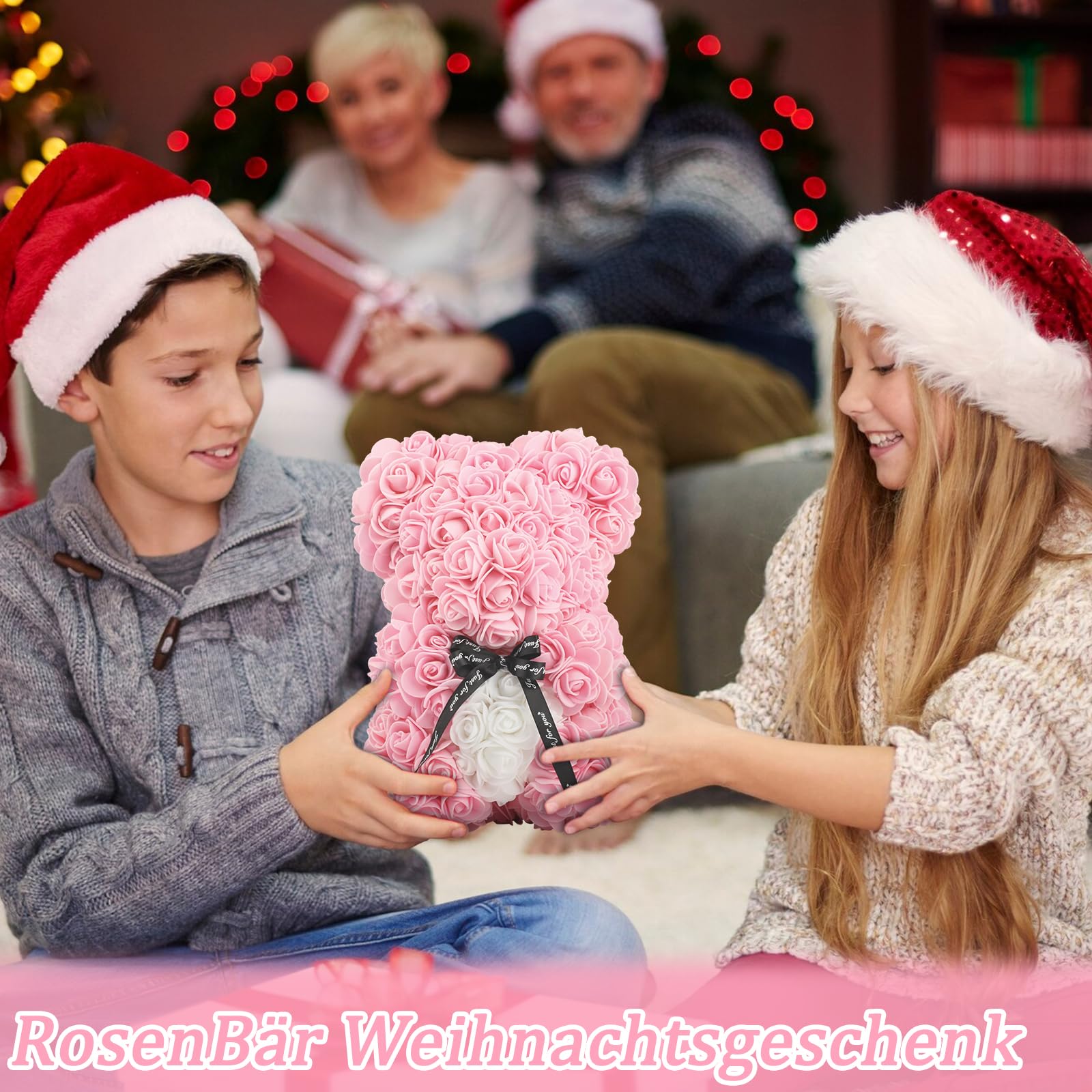 Orso di rose fatto a mano, regalo per lei, amiche, donne, confezione regalo trasparente, 25,4 cm (rosa chiaro)