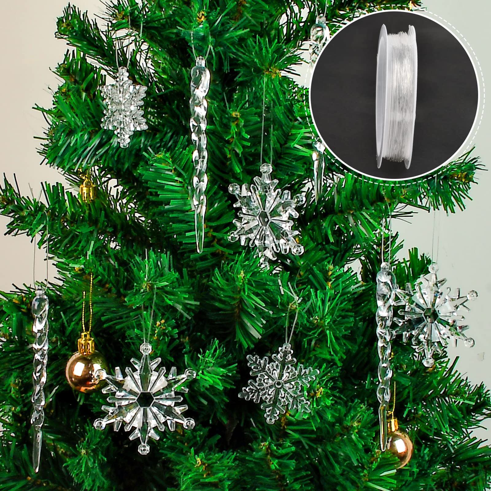 100 Ghiaccioli Decorativi Per Albero Di Natale - Cristallo Acrilico Trasparente Con Corda Argentata
