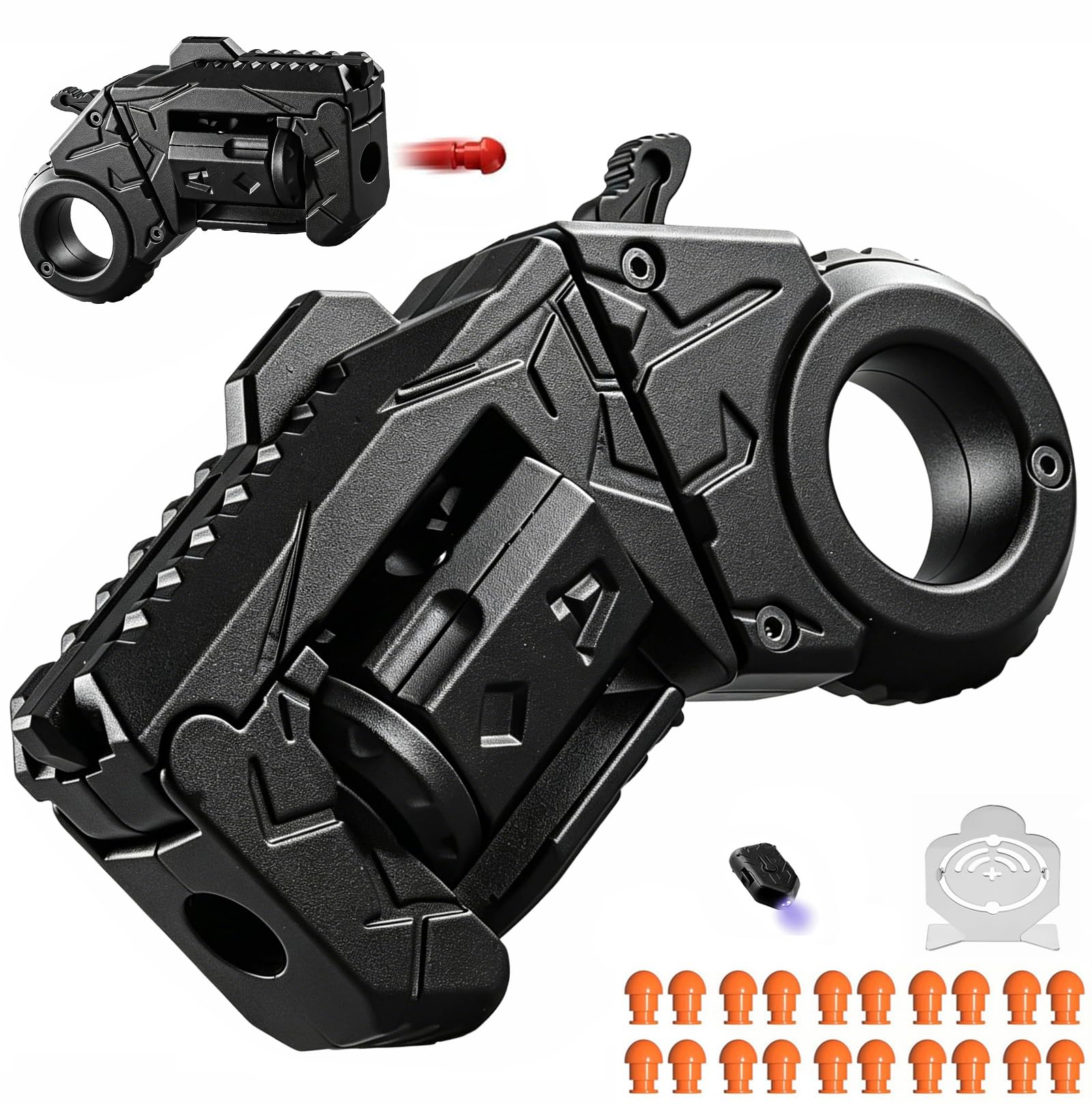 Metall EDC Spielzeugpistole,Fingerspitze Spielzeug Dual-Mode-Transformation,HandgeräT FüR Erwachsene Anti-Stress Soft Bullet Guns Toy + 20 Soft Bullet Kann Starten, 4.33in (Black)
