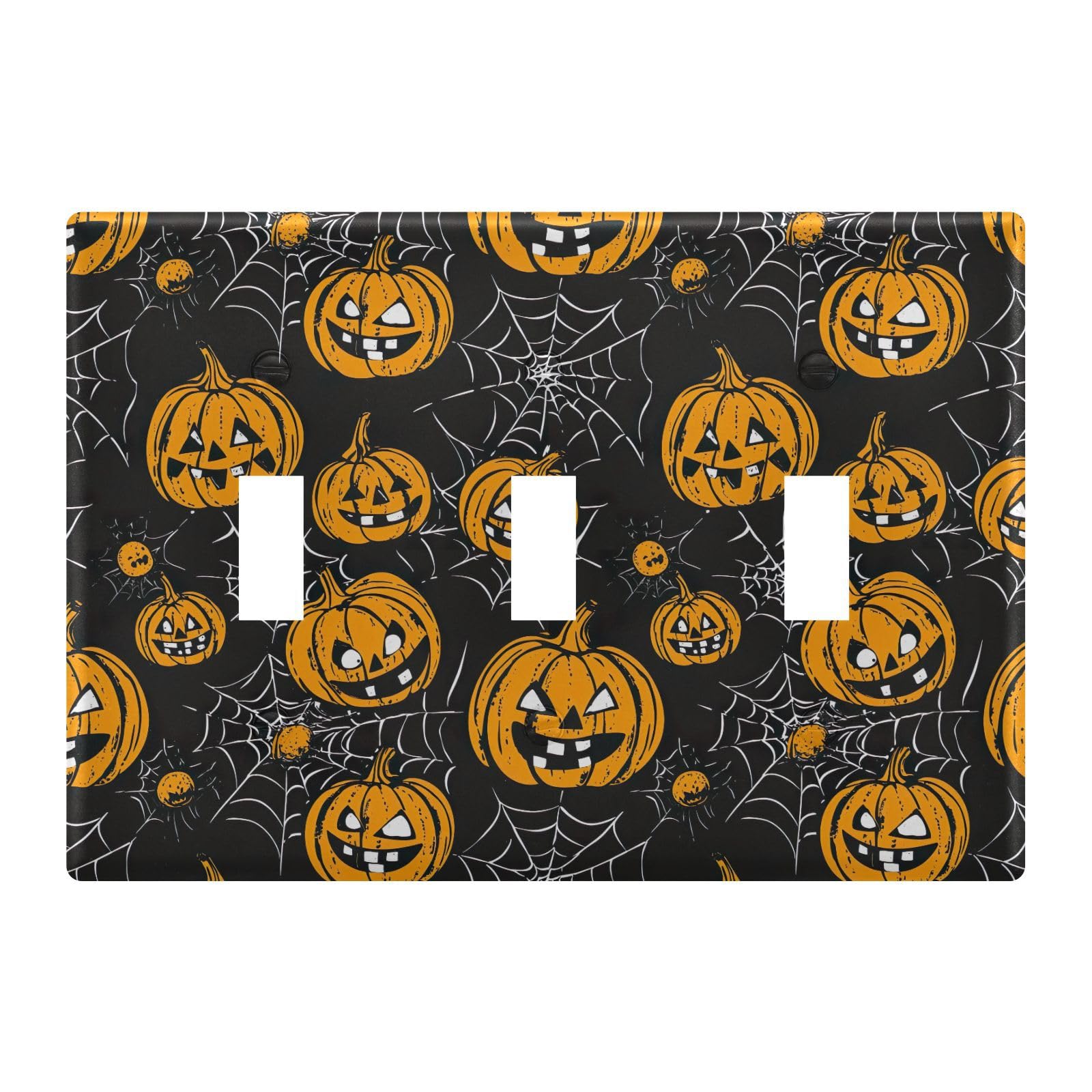 Light Switch Cover Pumpkins Spider Webs Halloween Wall Plates for Electrical Outlets 3 Gang 202b7052
