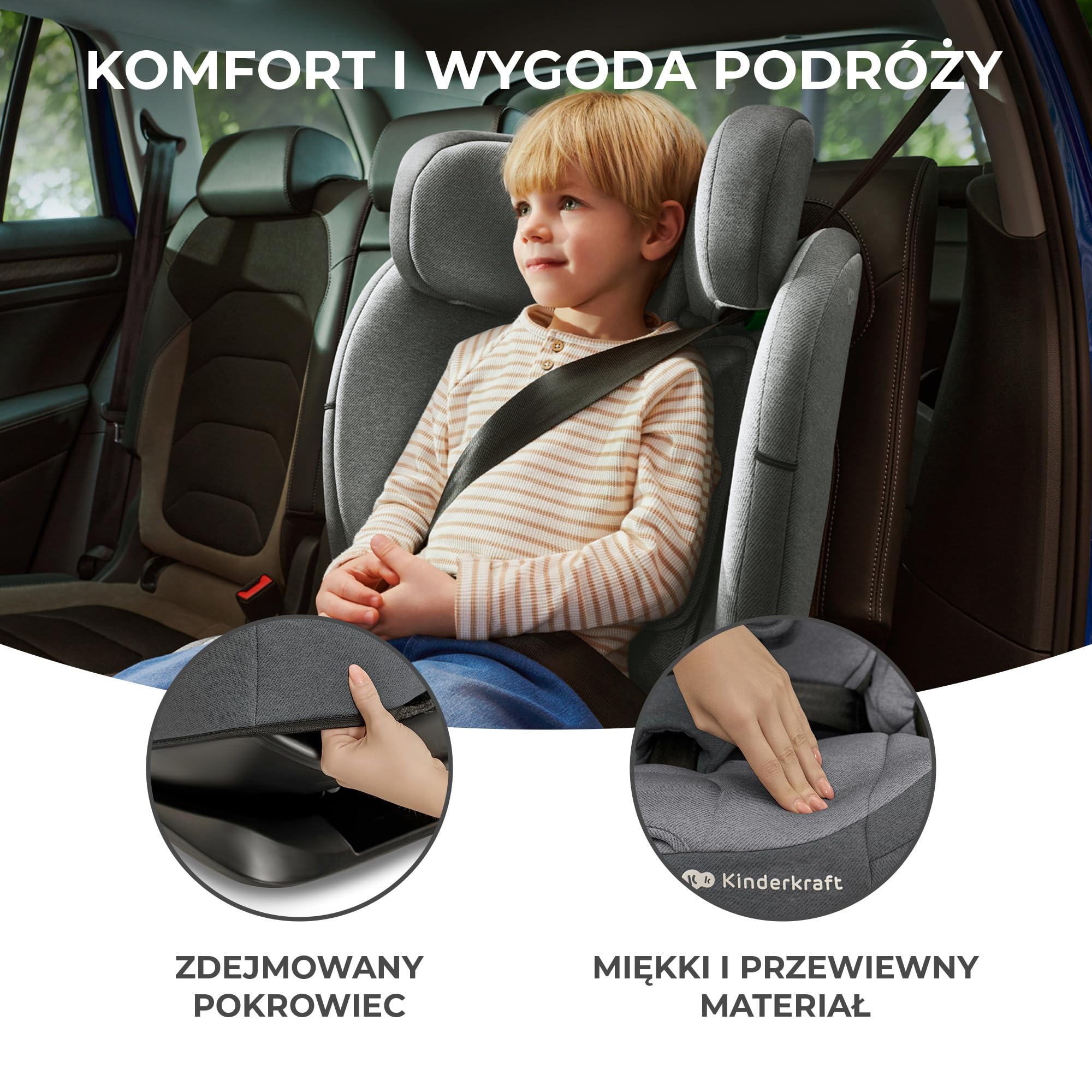 Kinderkraft ONETO3 Fotelik samochodowy z bazą, I-Size 76 do 150 cm, Systemy bezpieczeństwa, Isofix, Reclining, Wzmocniony zagłówek, Wkładka dla najmłodszych, Grupa wiekowa 1/2/3, do 36 kg, Niebieski
