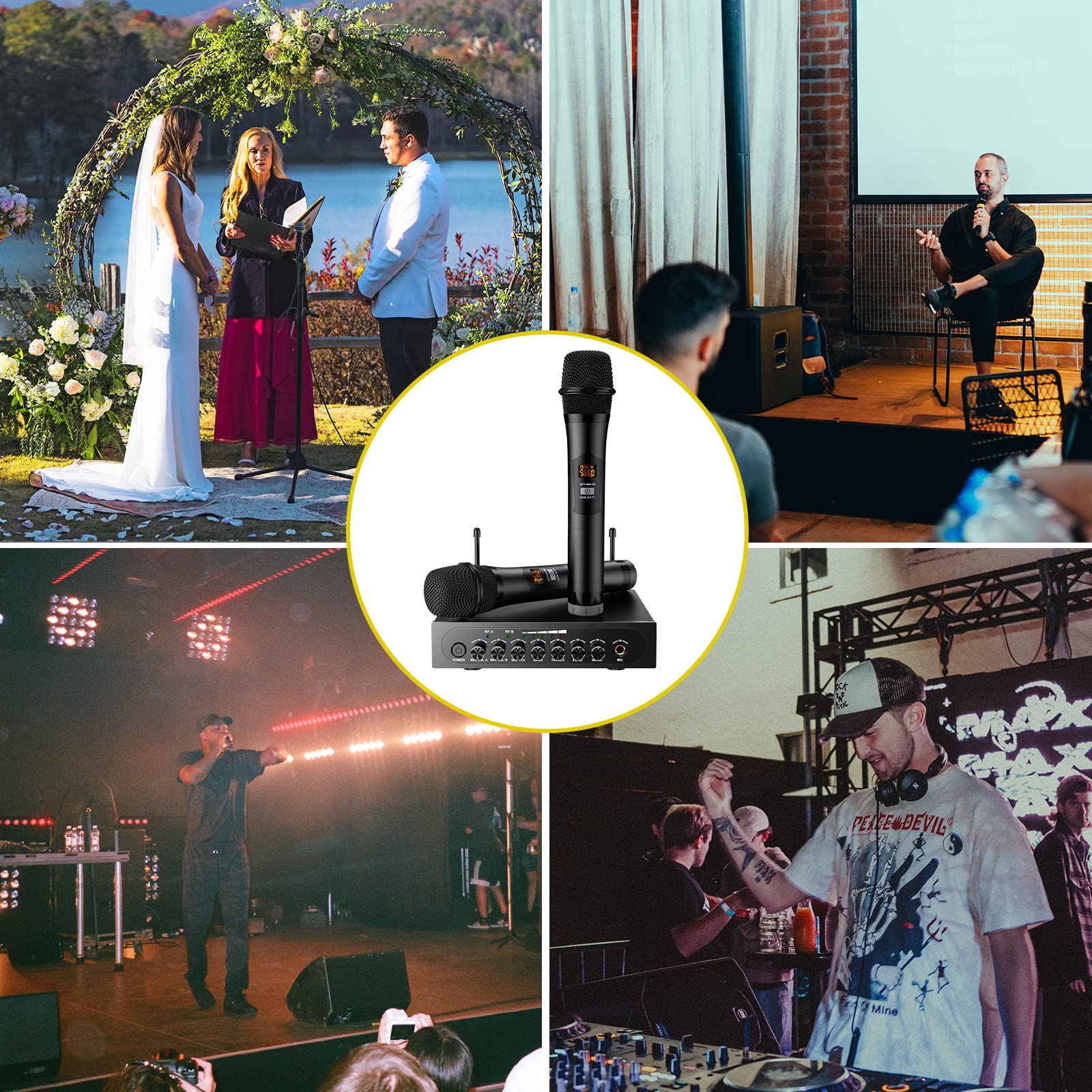 PROZOR Microfono Senza Fili Bluetooth 4.2 Microfono Karaoke Wireless UHF Sistema Microfonico Portatile Professionale Bluetooth Treble Echo Bass con Cavo Audio 6,35 mm/RCA per Matrimoni Feste DJ Chiese