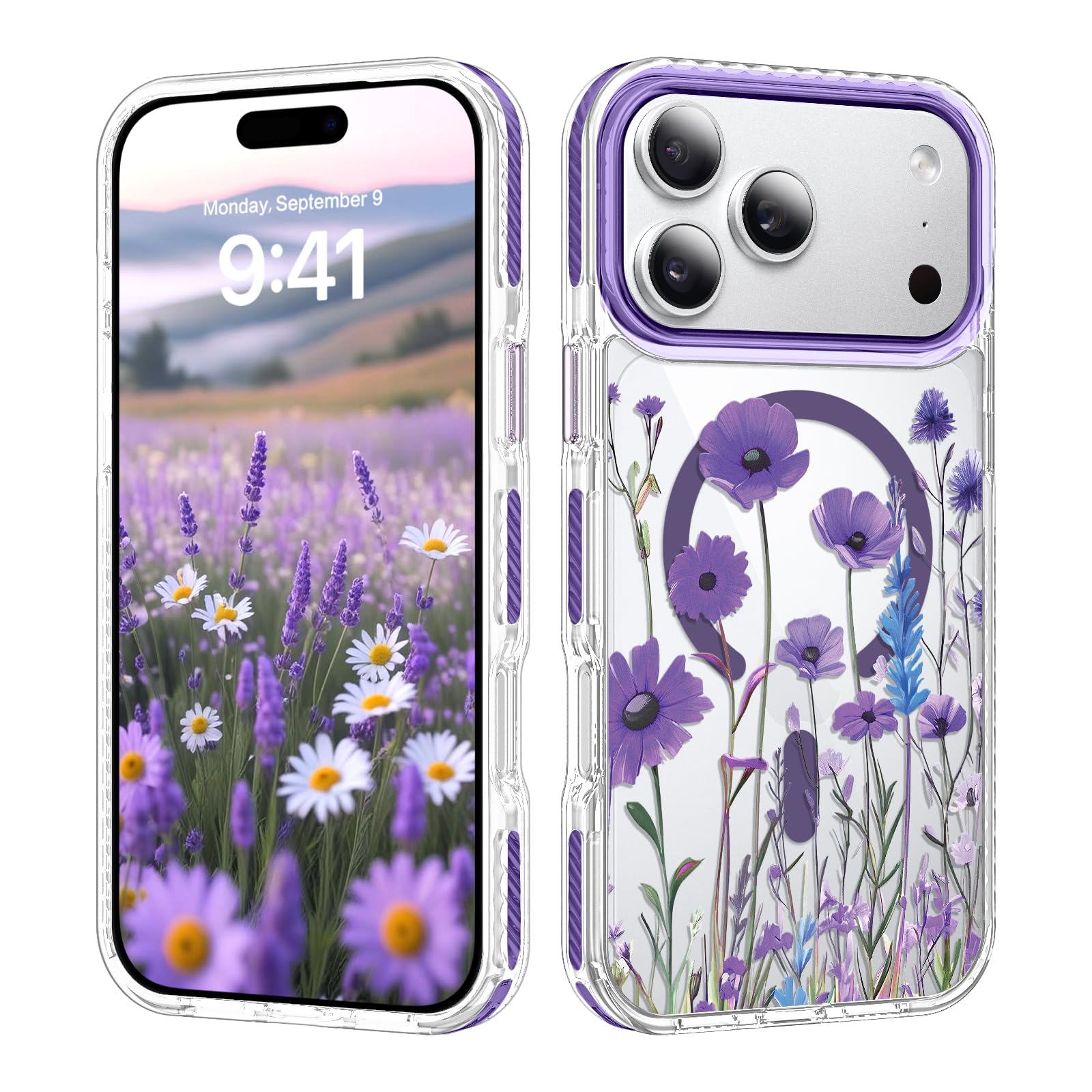 Coque iPhone 17 Pro Max MagSafe fleur violette antichoc silicone - 8