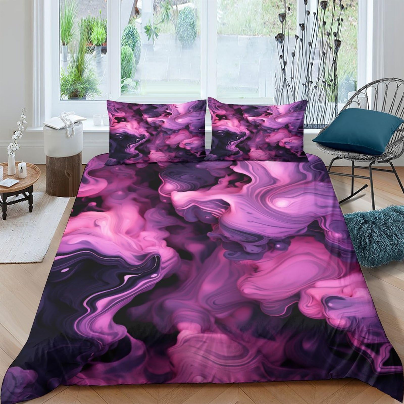 Purple Trap Effect Swirl 3D Printed Duvet Cover with Pillowcases Bedding Set with Zipper Closure Hypoallergenic Soft Microfiber Quilt Cover Set King（220x240cm） — image 1