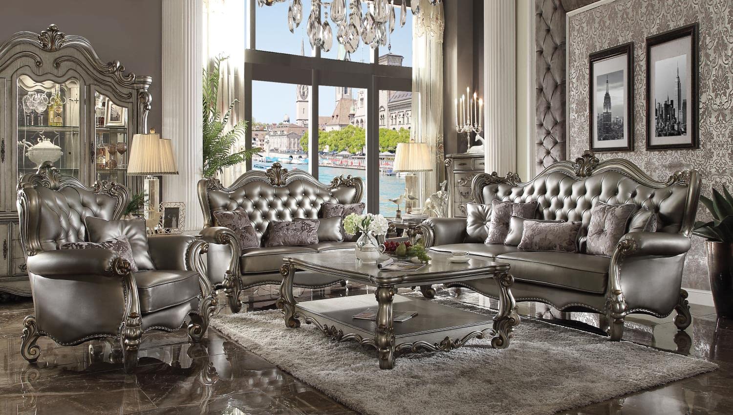 Amazon.com: ACME Furniture Versailles Crescent Sofa Tufted Silver