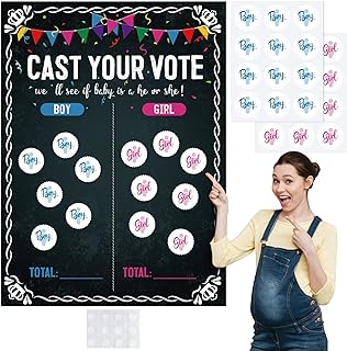 FEPITO Gender Reveal Games for Guests Baby Reveal Games Gender Reveal Voting with 72PCS Voting Stickers for Kids Adults Guests Cast Baby Vote Game Gender Gender Reveal Poster