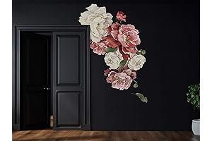 Murwall Red White Peony Wall Decal for Floral Wall Decals Vintage Bouquet...