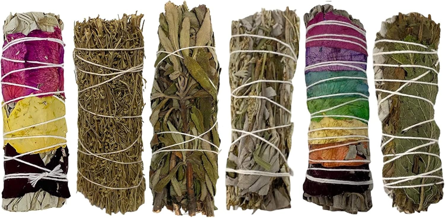 Sage Smudge Kit 6 Smudge Sticks for Cleansing, Healing, Meditation 7 Chakra