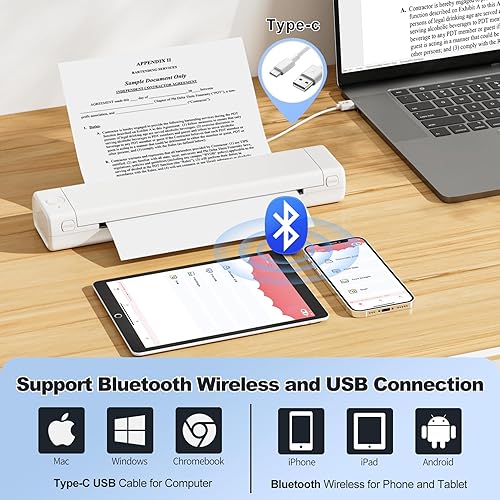 Miniatura 6 de Zoolion Impresora térmica portátil para viajes, impresora compacta sin tinta para oficina en casa, impresora portátil inalámbrica, impresora