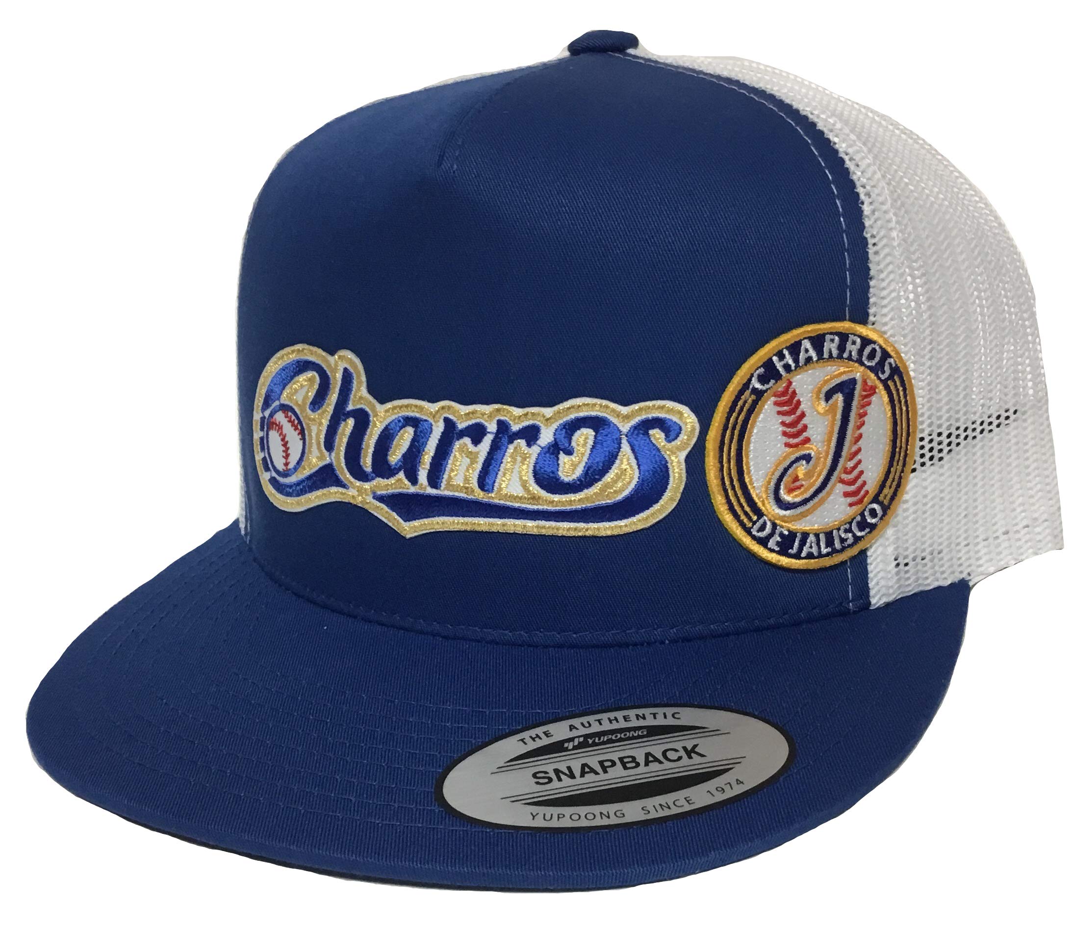 Charros de Jalisco 2 Logos en frente hat Royal White mesh, Black, One Size
