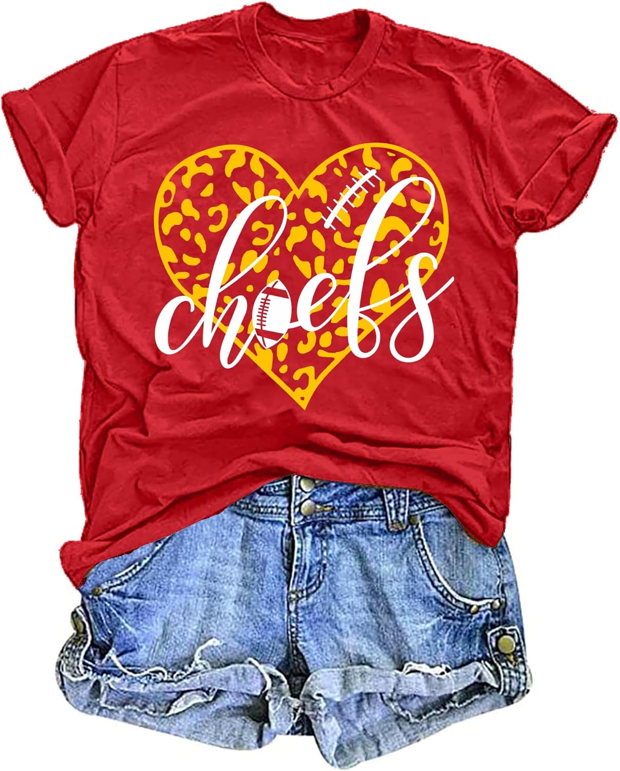 Football Game Day Shirt for Women: Heart Graphic Tee Team Fan Summer Short Sleeve Top