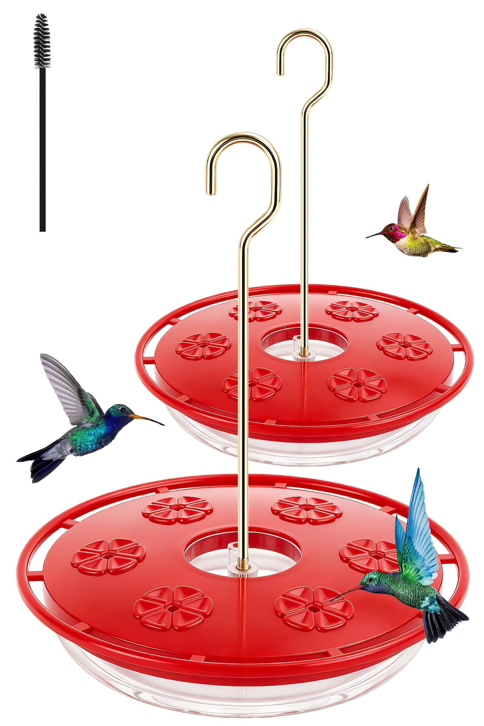 FEED GARDEN Saucer Hummingbird Feeders for Outdoors Hanging, 2 Pack 16oz Leak-Proof Nectar Feeder with Bee Guards Built-in Ant Moat, 6 Feeding Ports, Wide Mouth Easy Refill &amp; Clean, BPA-Free,Red