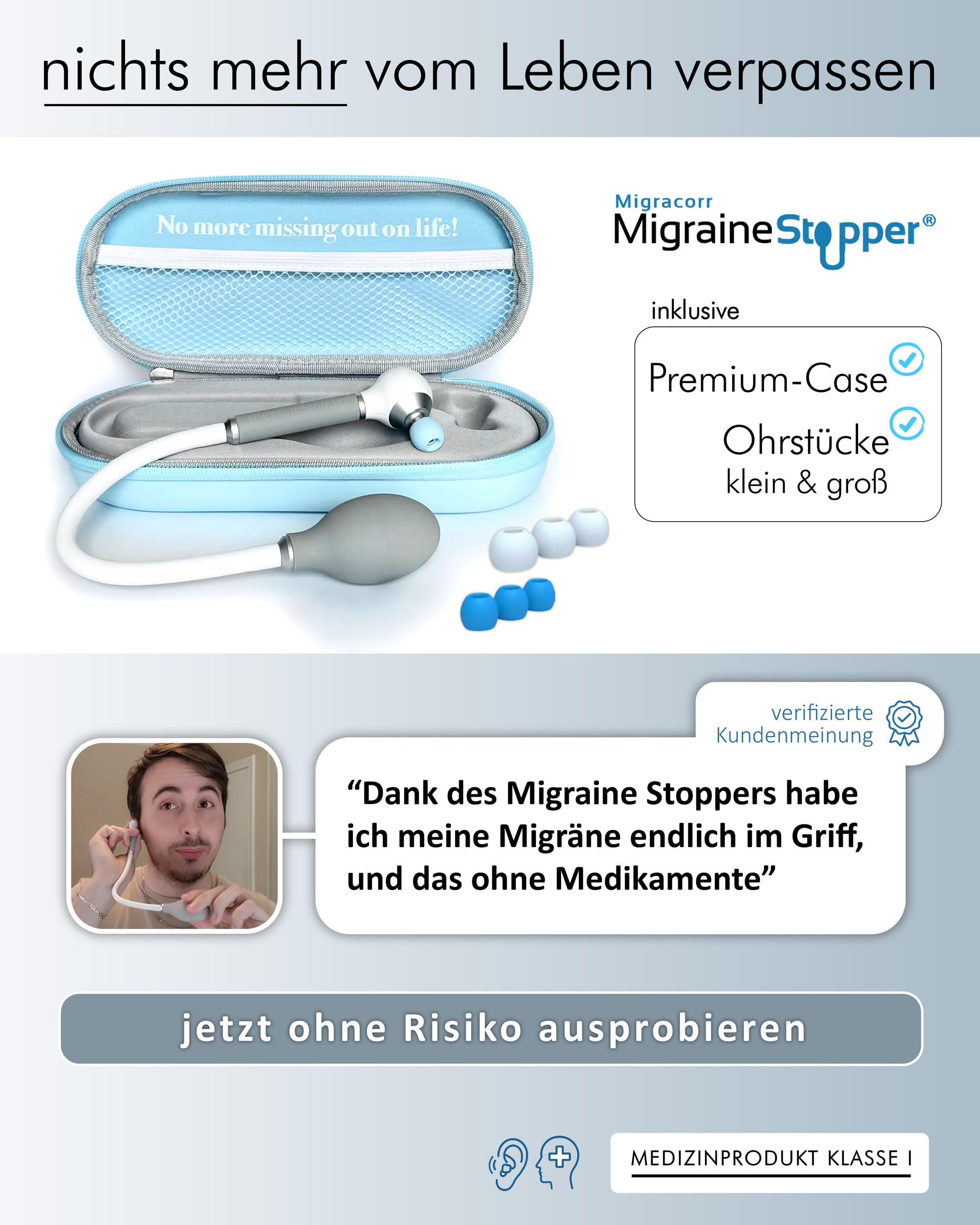 Migraine Stopper – Medizinisches Gerät zur Migränelinderung ohne Medikamente | Migränegerät mit gezielter Nervenstimulation | Alternative zur Migränemaske bei Migräne & Kopfschmerzen