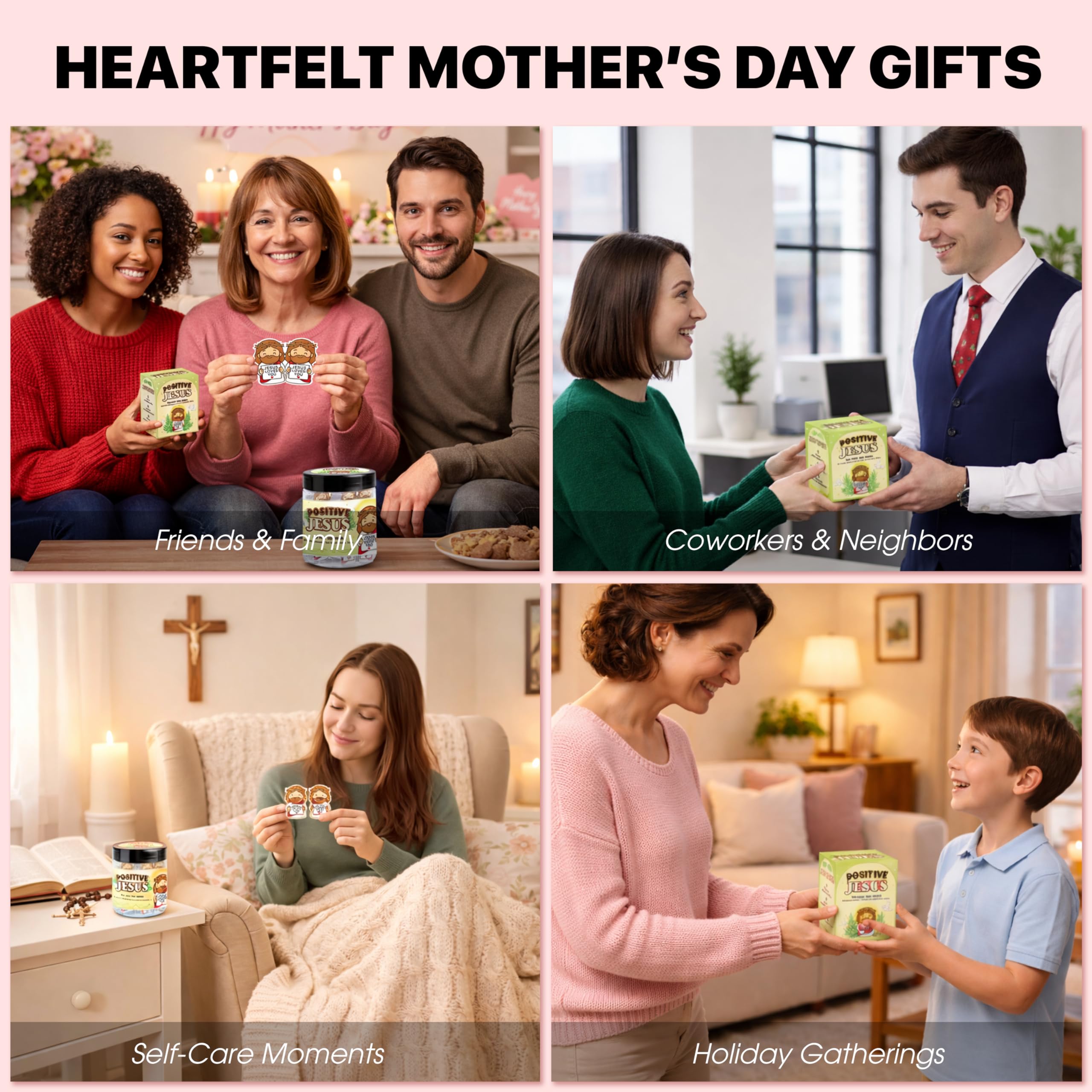 60 Positive Tiny Jesus Cards Jar - Religious Christian Mothers Day Gifts for Mom - Christian Gifts For Mom, Wife, Grandma, Mother In Law - Bible Verse Scripture Cards - Daily Encouragement