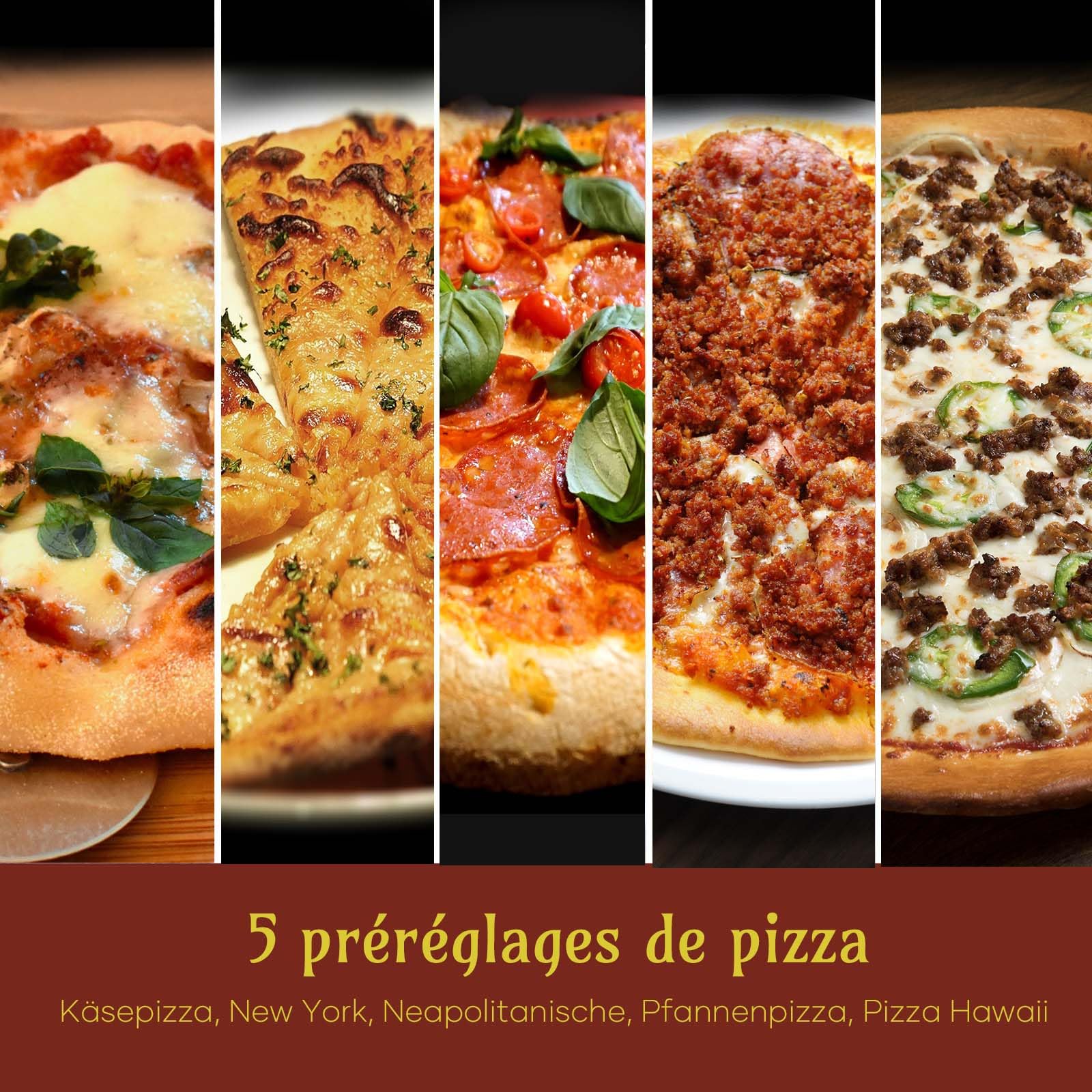 Four à pizza électrique - 6 programmes, 1700 W, température maximale 450 °C, idéal pour les pizzas de 32 cm - 5 en 1 : pizza, grill, maintien au chaud, cuisson et pâtisserie
