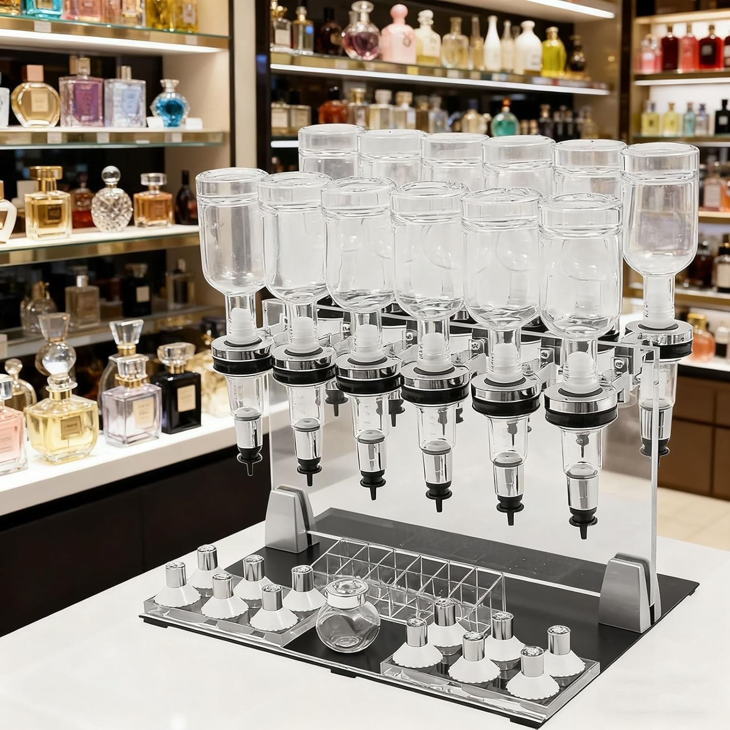 Stazione di Ricarica Manuale per profumi, riempitrice da Tavolo per 12 flaconi di Profumo, Contenitore per Campioni di Profumo da 200 ml ciascuno, Ideale per Negozi (Size_Name 12heads)