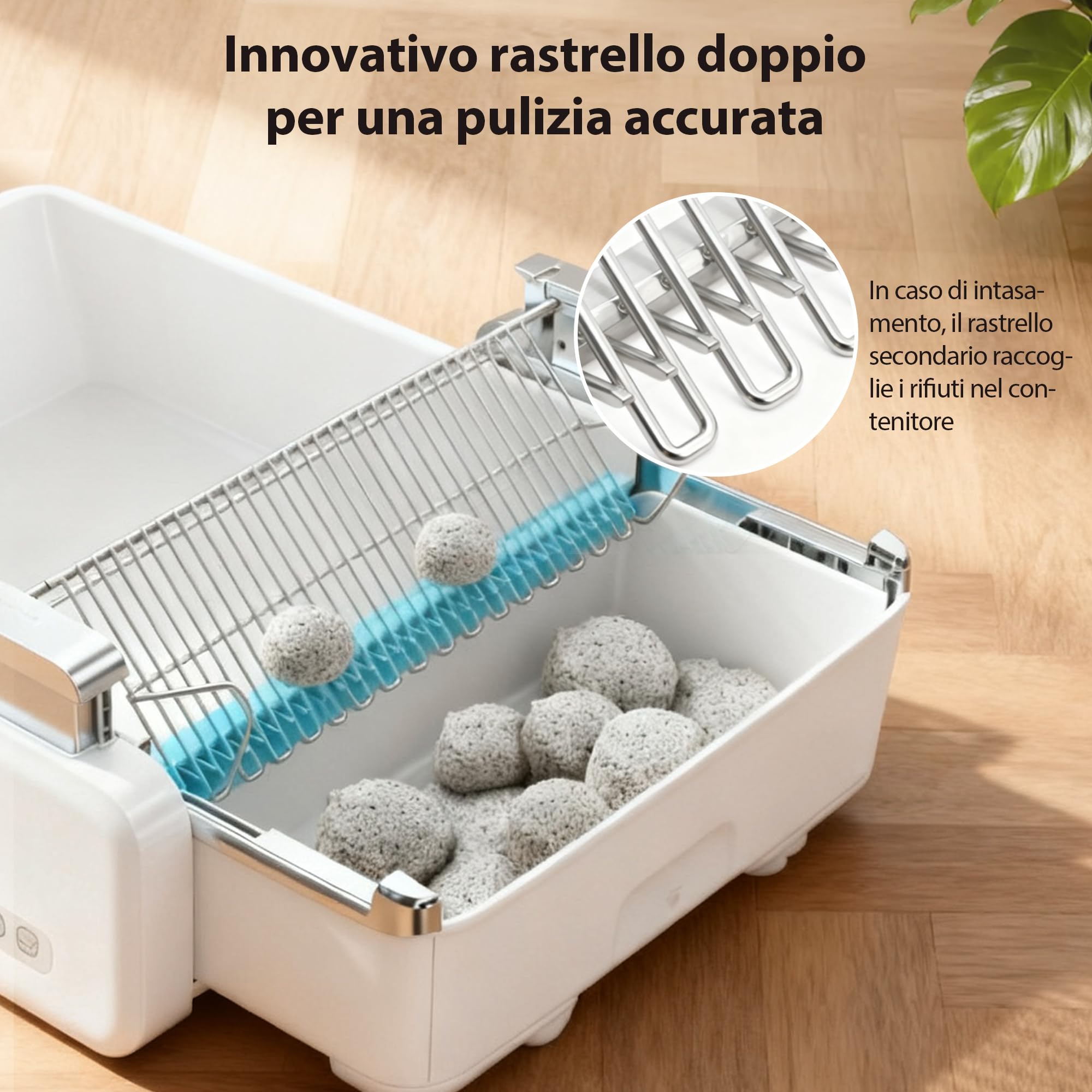 Meowant Lettiera Gatto Autopulente, Lettiera Automatica per Gatti Aperta con APP-Controllo/Anti-Odore/Sensore Sicurezza/Doppio Vano Raschiatura Bidirezionale per Multi Gatti (3-24lb)