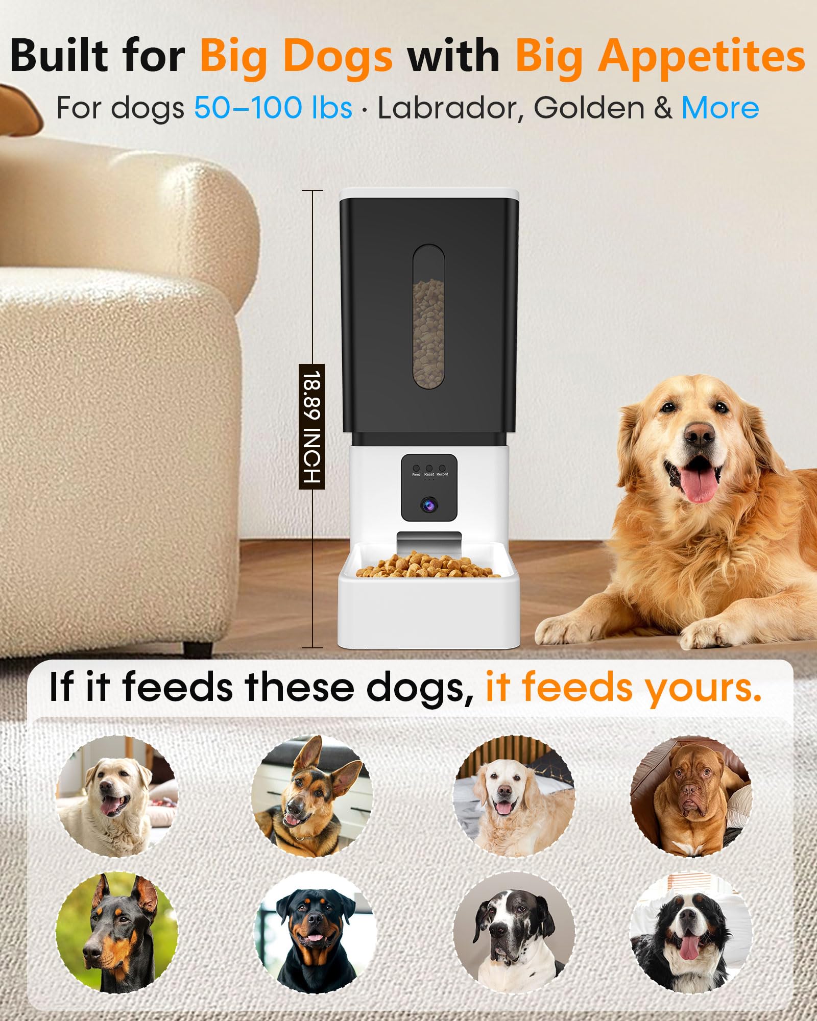 Automatic Dog Feeder Large Breed: 12L/50 Cups with HD 1080P Camera - 5G WiFi Anti-Clog Timed Dog Feeder for Golden Retriever Busy Owners by UTCG - image 8
