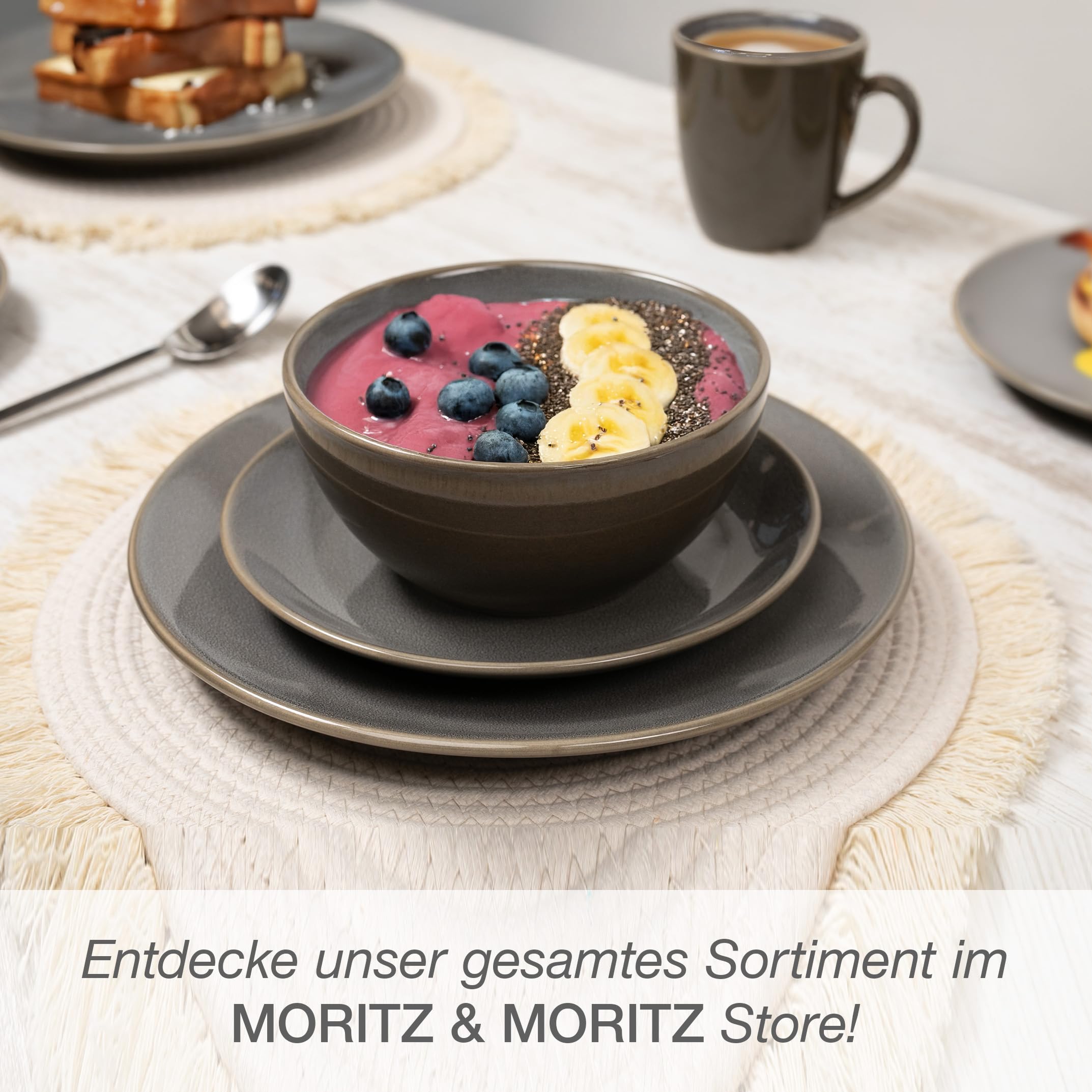 Moritz & Moritz SENSE 24-tlg. Geschirrset 6 Personen Grau Steinzeug Spülmaschinenfest Mikrowellenfest