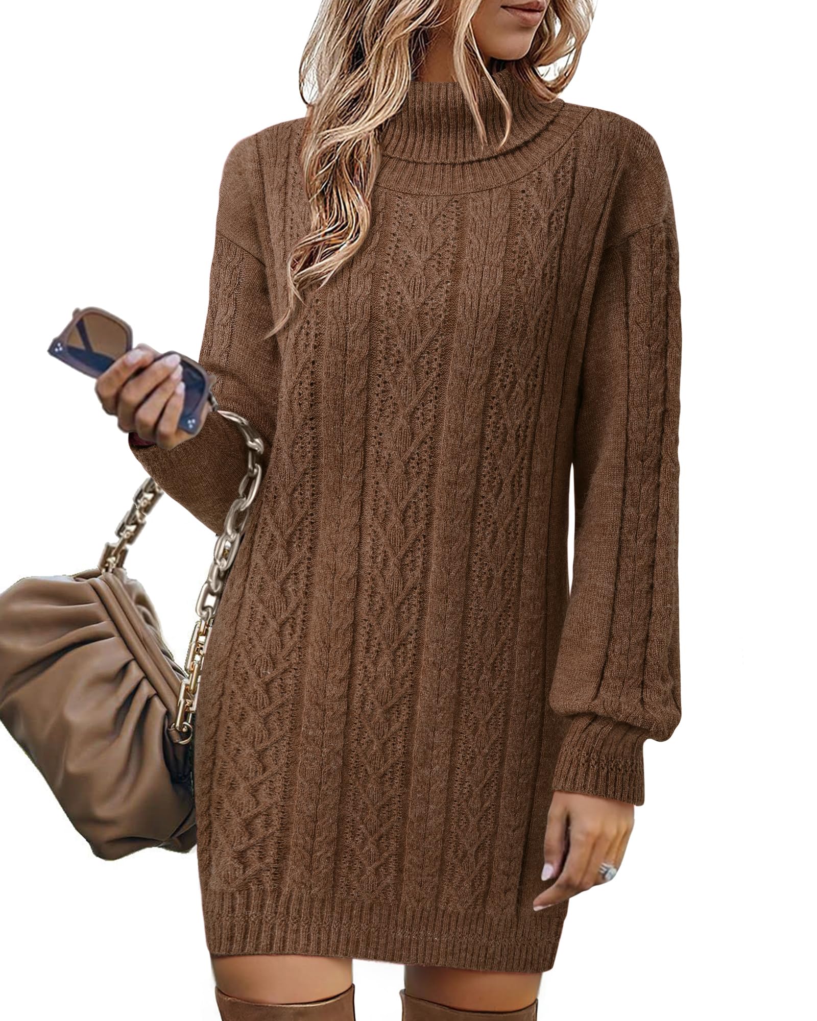 Gaharu Womens Cable Knit Sweater Dress Fall 2025 Turtleneck Pullover Mini Sweaters Dresses