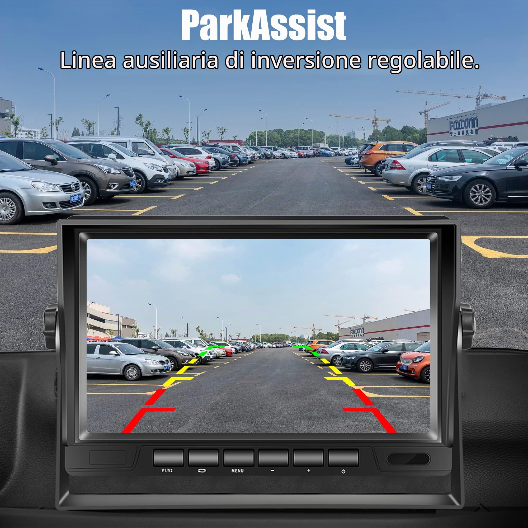 Rimoody Retrocamera Auto AHD 1080P 7 Pollice LCD Schermo Monitor Telecamera Retromarcia IP69 Impermeabile Telecamera Posteriore Visione notturna con 15m cavo per Camion/Camper/Furgone/Rimorchio