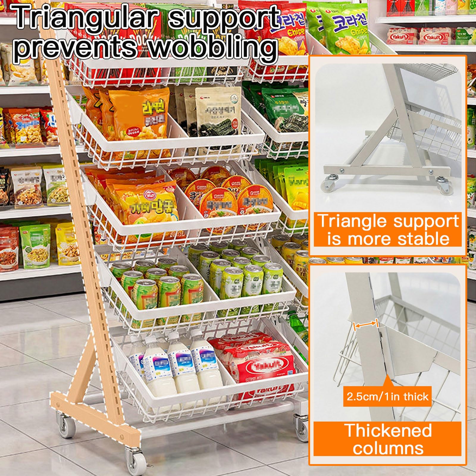 3/4/5-stöckiges Snackregal mit Rollen,freistehendes Verkaufsregal aus Meta