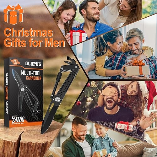 Miniatura 2 de Mosquetón multiherramienta con cuchillo de bolsillo, equipo EDC con cuchillos plegables, abridor de botellas, rompevanas y destornillador, regalos