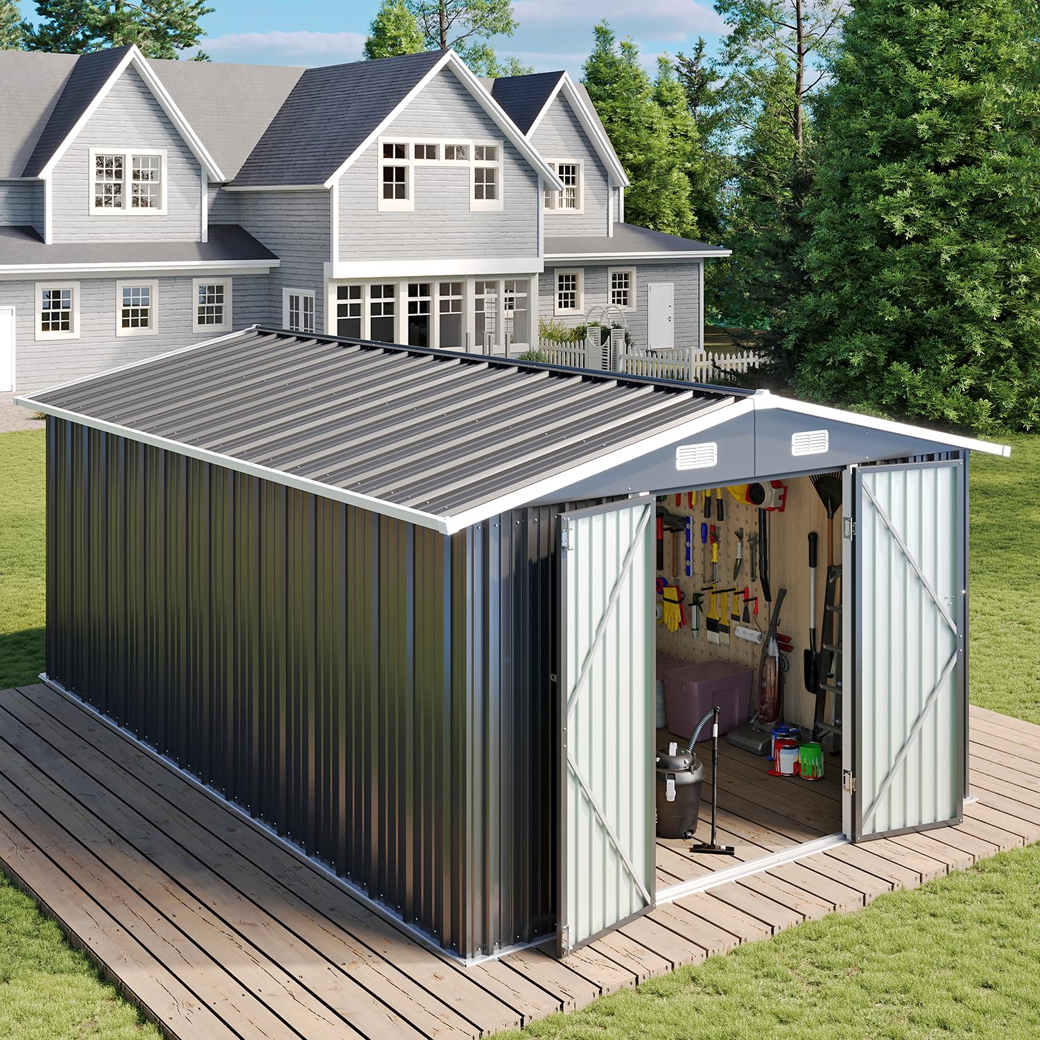 Aoxun Storage Shed 10x12 FT Metal Galvanised Steel Garden Shed
